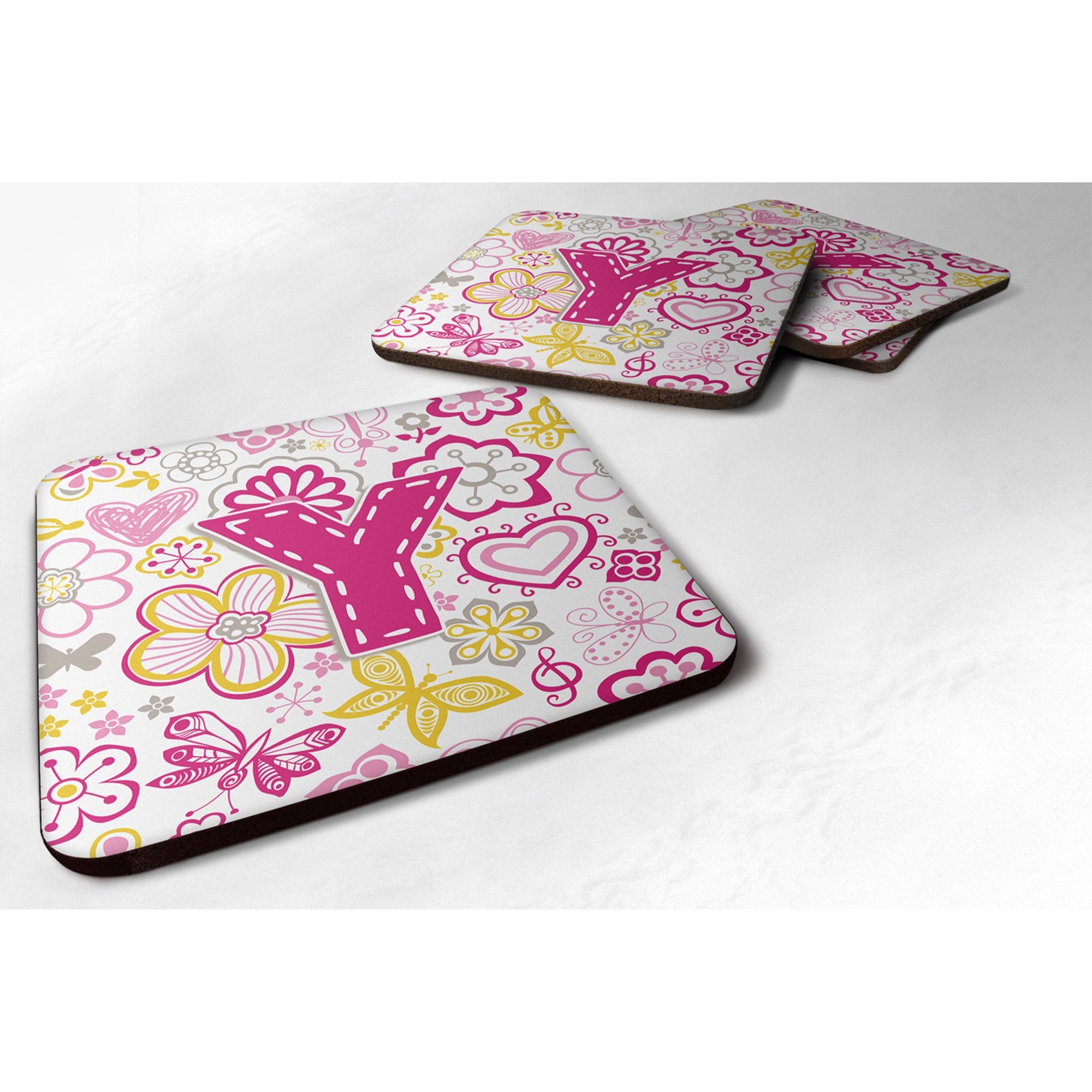 'Caroline'S Treasures Cj2005-Yfc Letter Y Flowers And Butterflies Pink Foam Coasters (Set Of 4), 3.5'''', Multicolor''