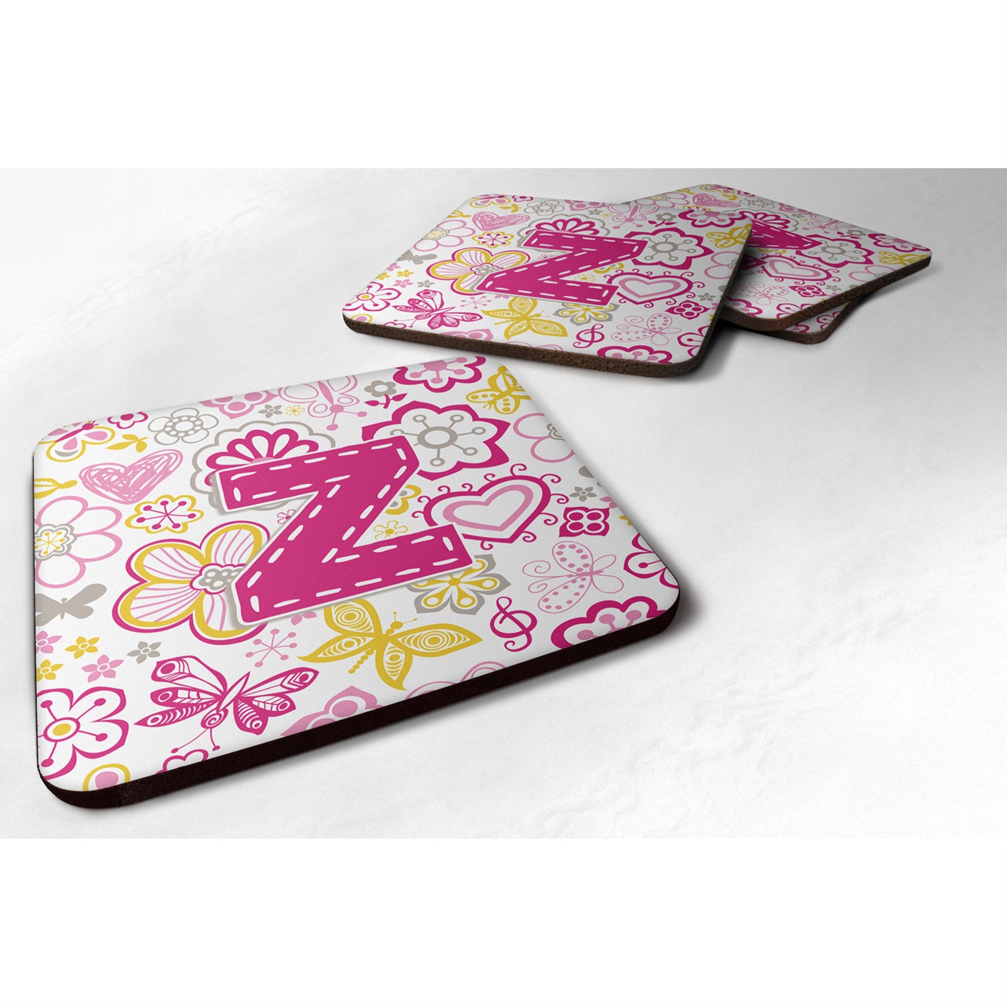 'Caroline'S Treasures Cj2005-Zfc Letter Z Flowers And Butterflies Pink Foam Coasters (Set Of 4), 3.5'''', Multicolor''