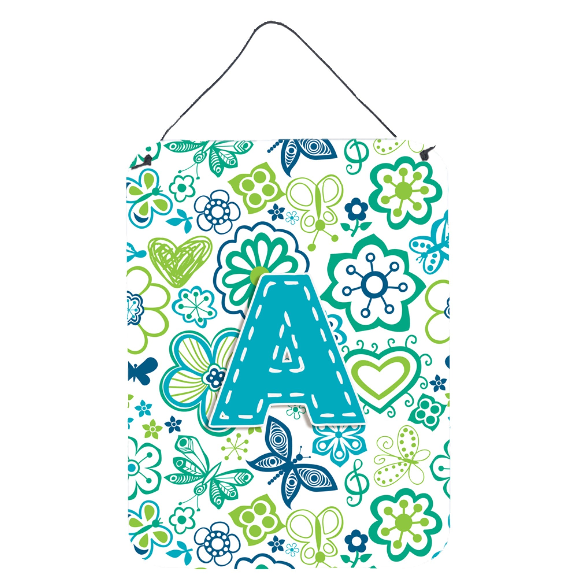 'Caroline'S Treasures Cj2006-Ads1216 Letter A Flowers And Butterflies Teal Blue Wall Or Door Hanging Prints, 16 X 12'''', Multi