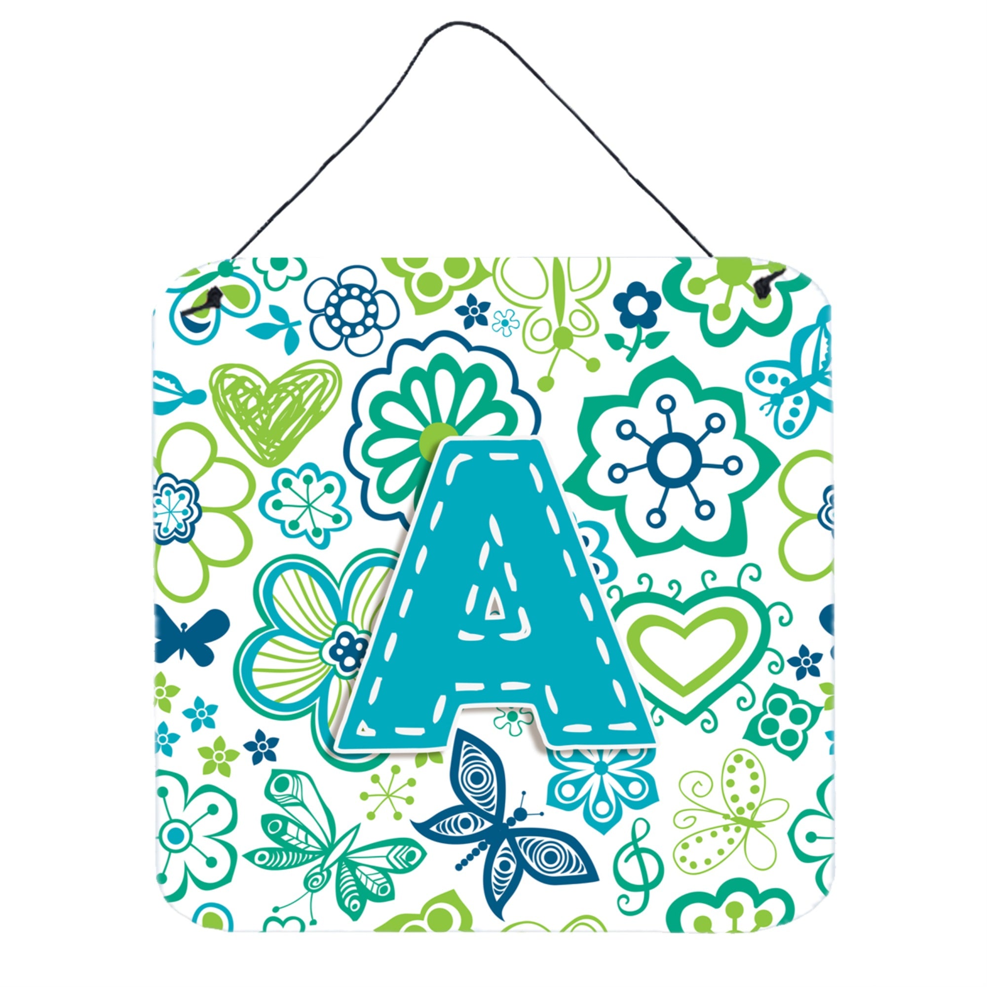 'Caroline'S Treasures Letter A Flowers And Butterflies Teal Blue Wall Or Door Hanging Prints, 6 X 6''''''
