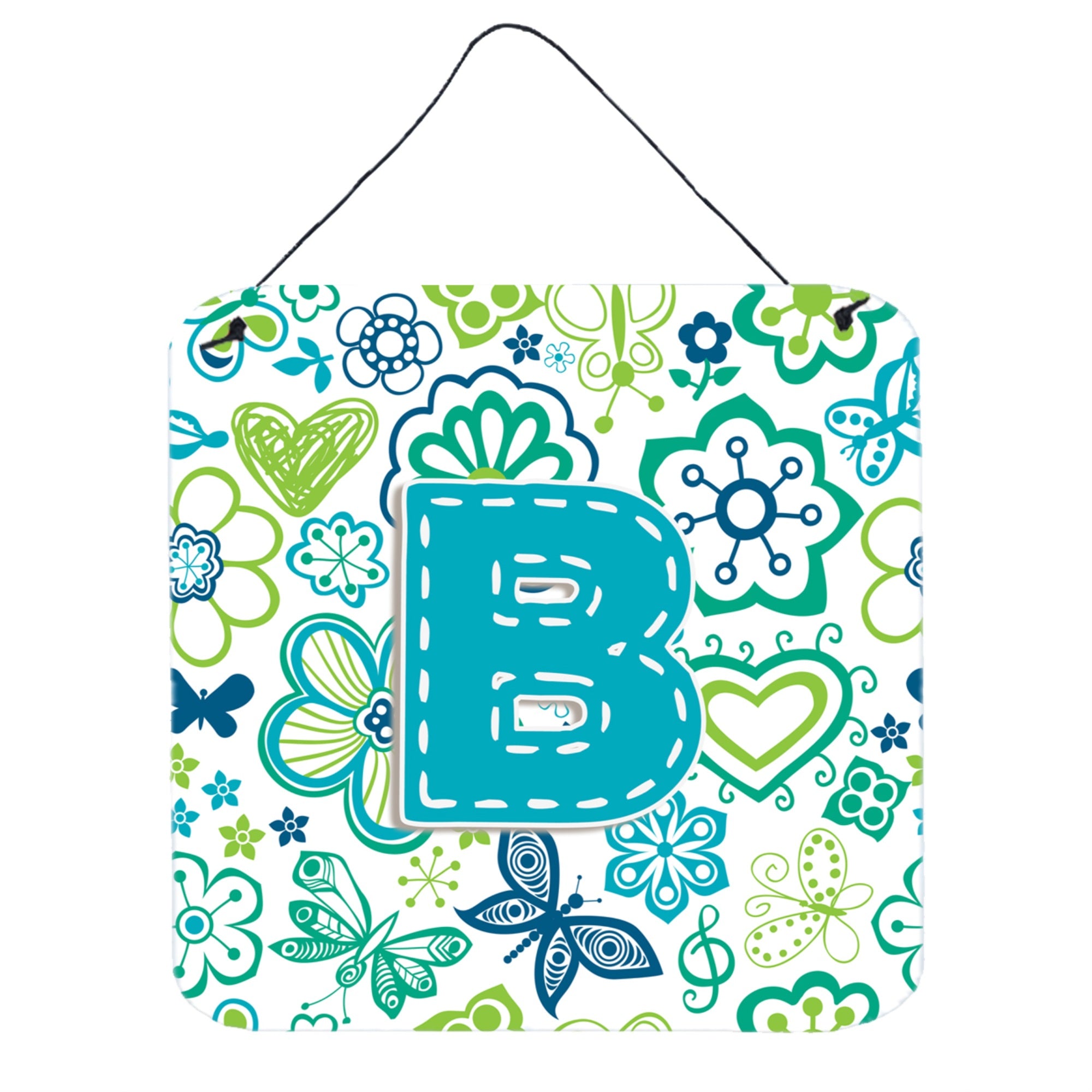 'Caroline'S Treasures Letter B Flowers And Butterflies Teal Blue Wall Or Door Hanging Prints, 6 X 6''''''