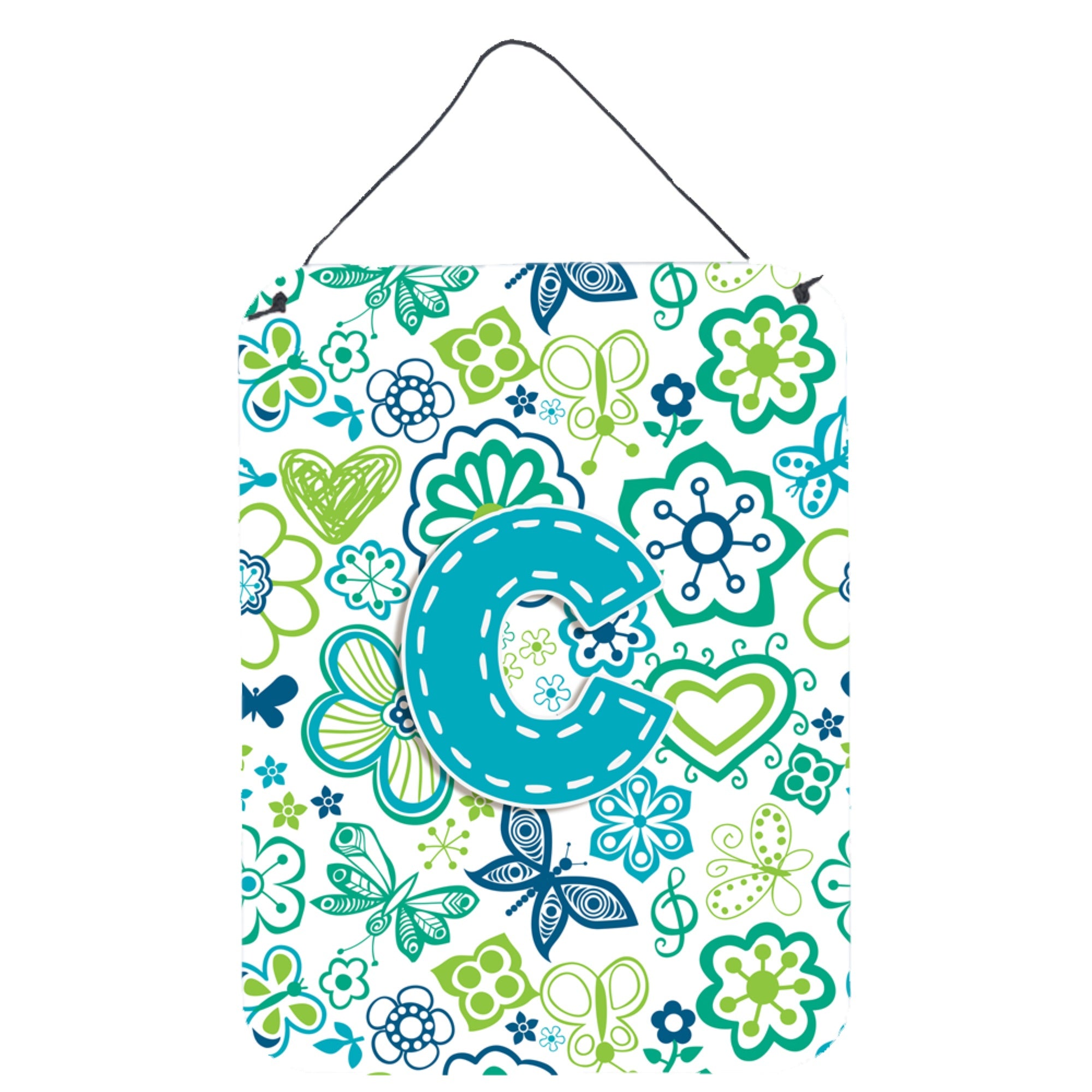 'Caroline'S Treasures Cj2006-Cds1216 Letter C Flowers And Butterflies Teal Blue Wall Or Door Hanging Prints, 16 X 12'''', Multi