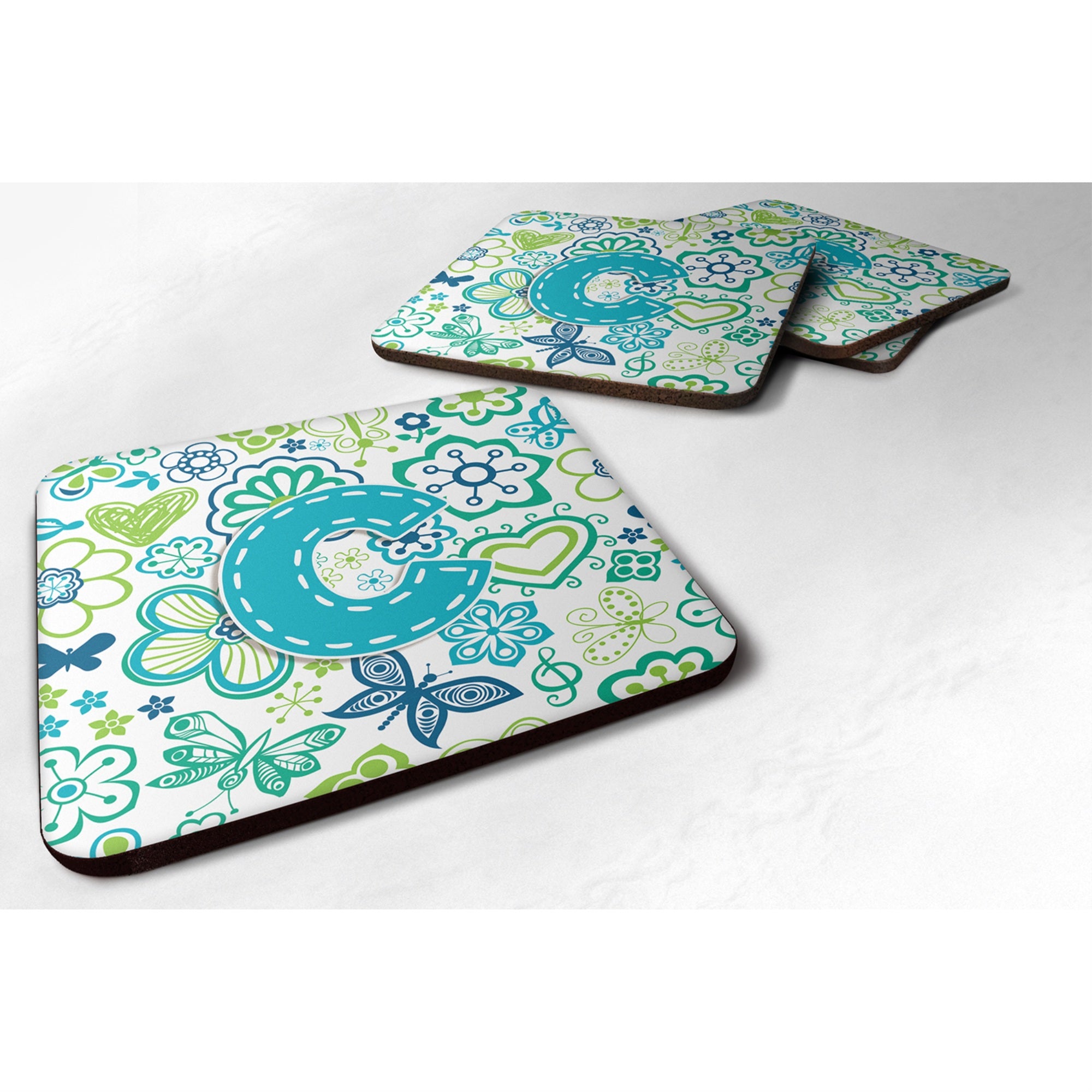 'Caroline'S Treasures Cj2006-Cfc Letter C Flowers And Butterflies Teal Blue Foam Coasters (Set Of 4), 3.5'''', Multicolor''