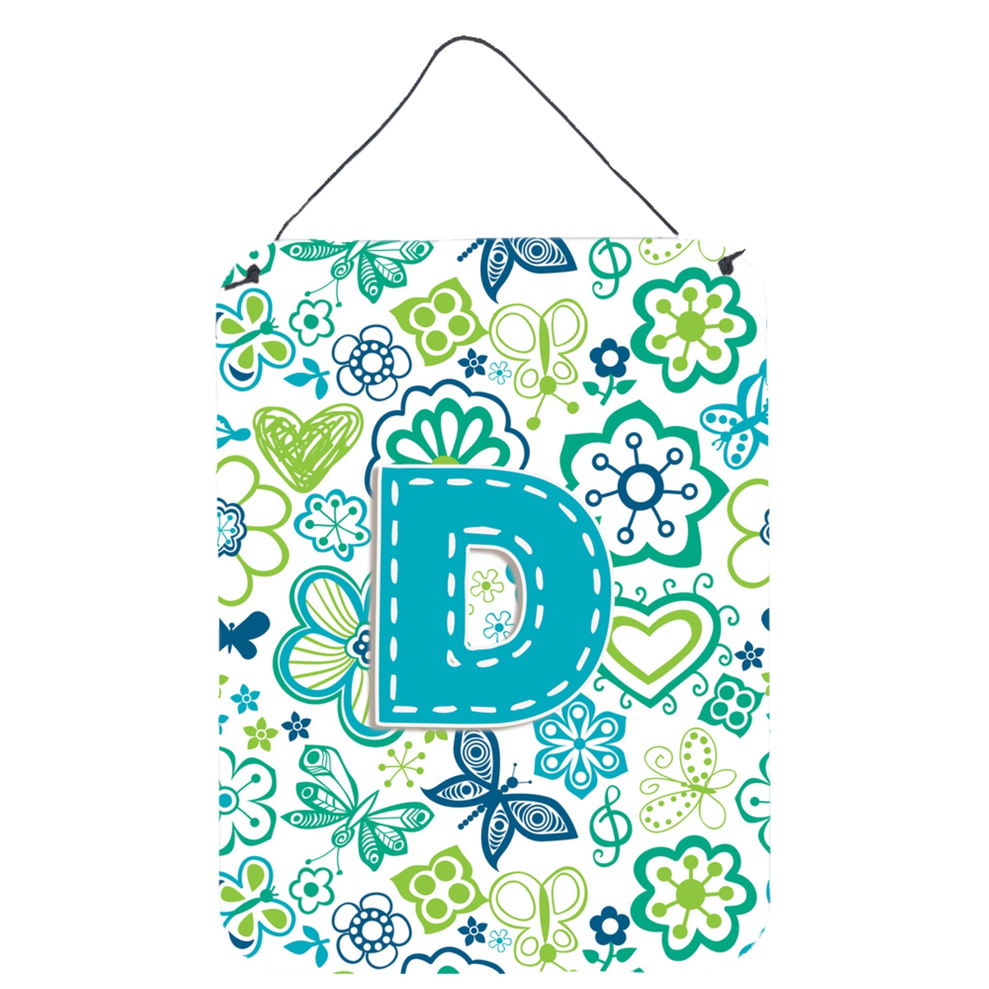 'Caroline'S Treasures Cj2006-Dds1216 Letter D Flowers And Butterflies Teal Blue Wall Or Door Hanging Prints, 16 X 12'''', Multi