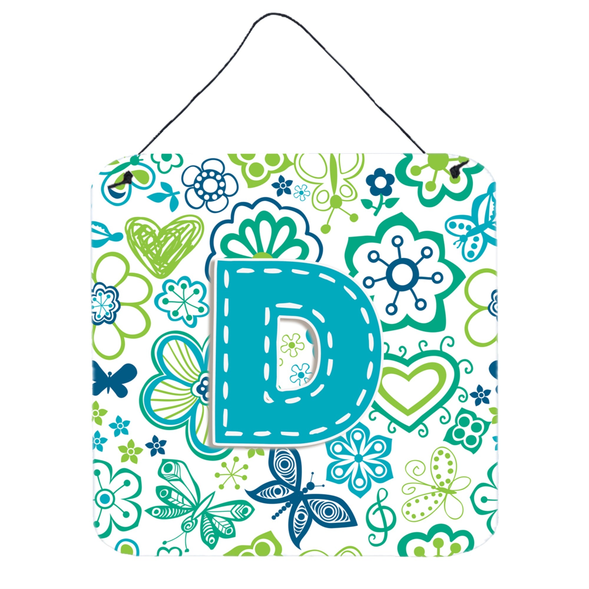 'Caroline'S Treasures Letter D Flowers And Butterflies Teal Blue Wall Or Door Hanging Prints, 6 X 6''''''