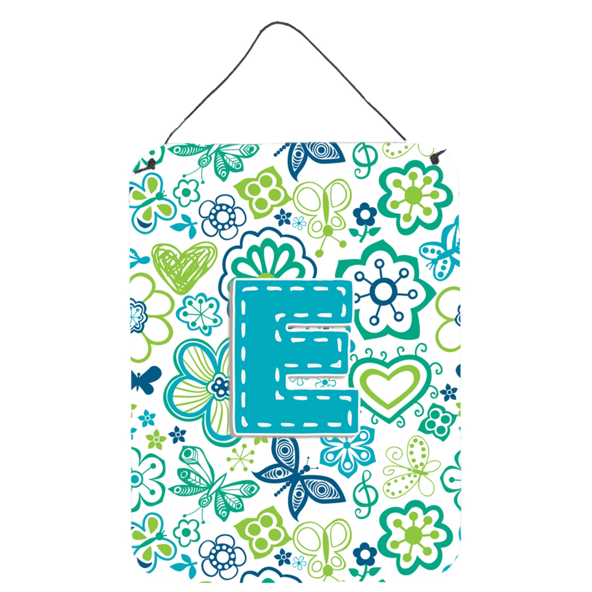 'Caroline'S Treasures Cj2006-Eds1216 Letter E Flowers And Butterflies Teal Blue Wall Or Door Hanging Prints, 16 X 12'''', Multi