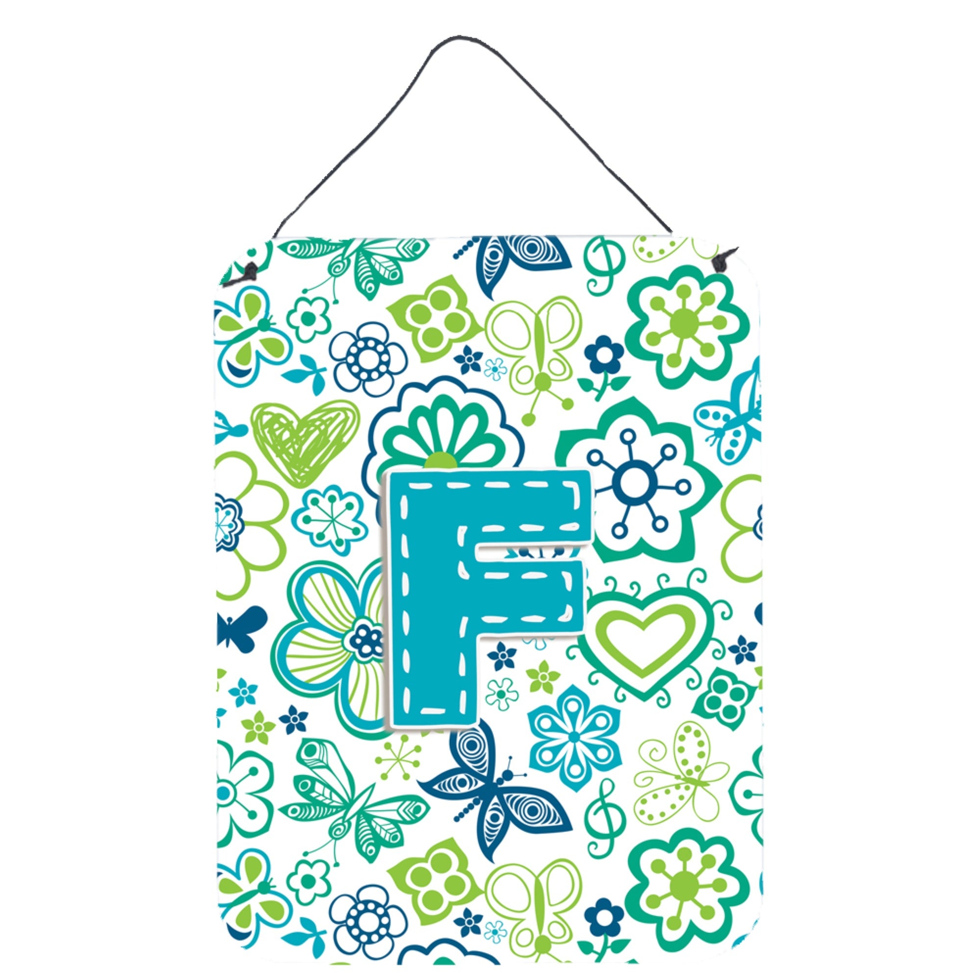 'Caroline'S Treasures Cj2006-Fds1216 Letter F Flowers And Butterflies Teal Blue Wall Or Door Hanging Prints, 16 X 12'''', Multi
