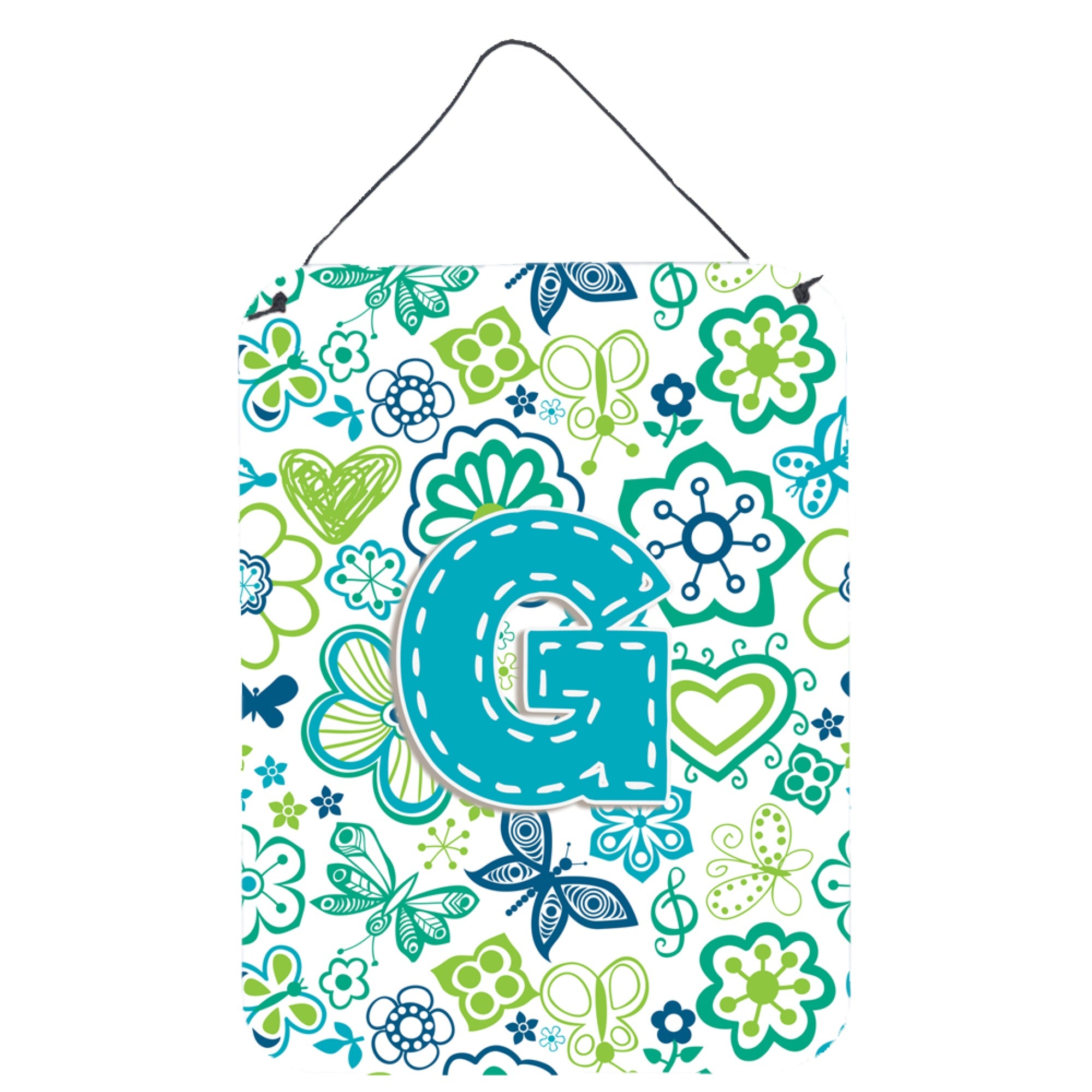 'Caroline'S Treasures Cj2006-Gds1216 Letter G Flowers And Butterflies Teal Blue Wall Or Door Hanging Prints, 16 X 12'''', Multi