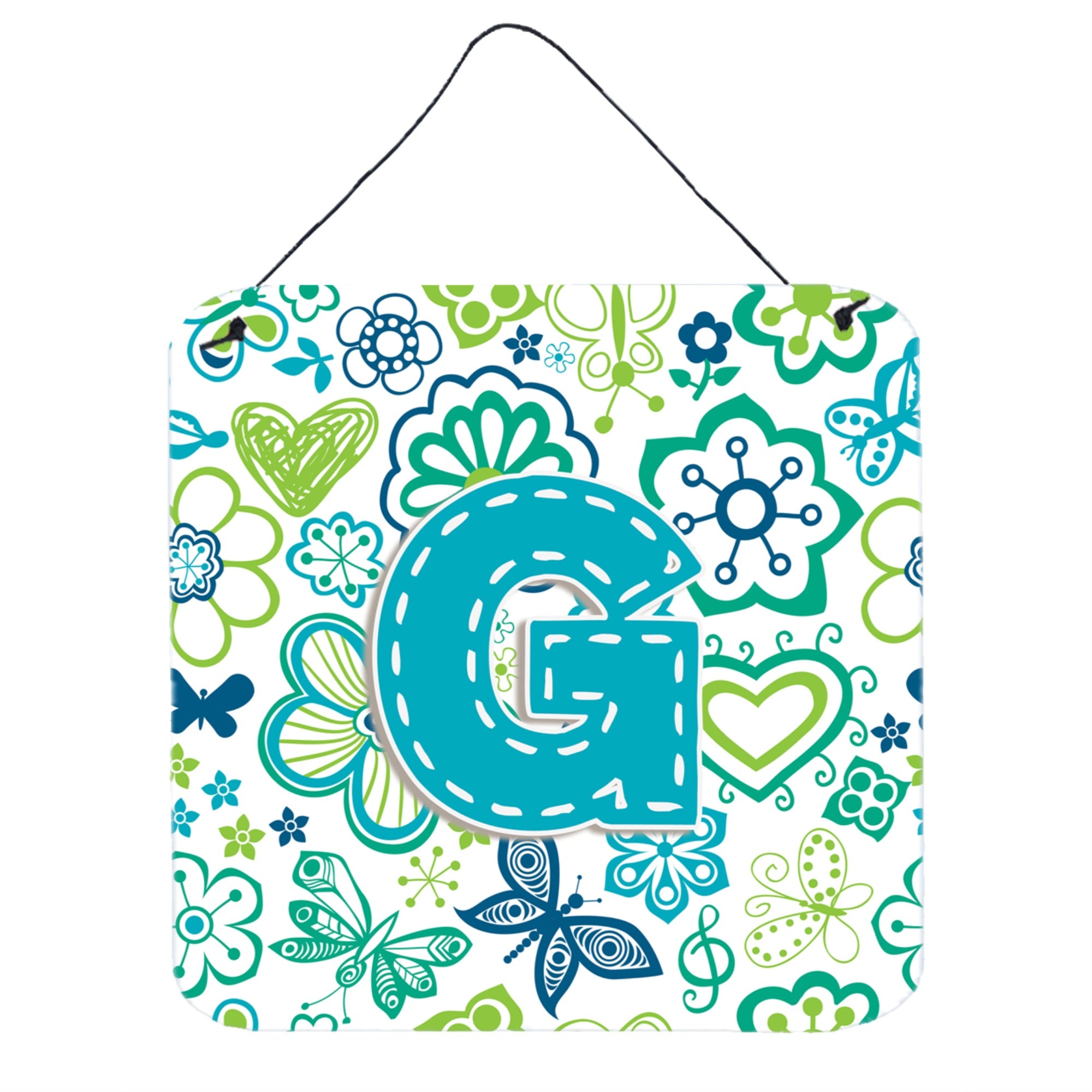 'Caroline'S Treasures Letter G Flowers And Butterflies Teal Blue Wall Or Door Hanging Prints, 6 X 6''''''