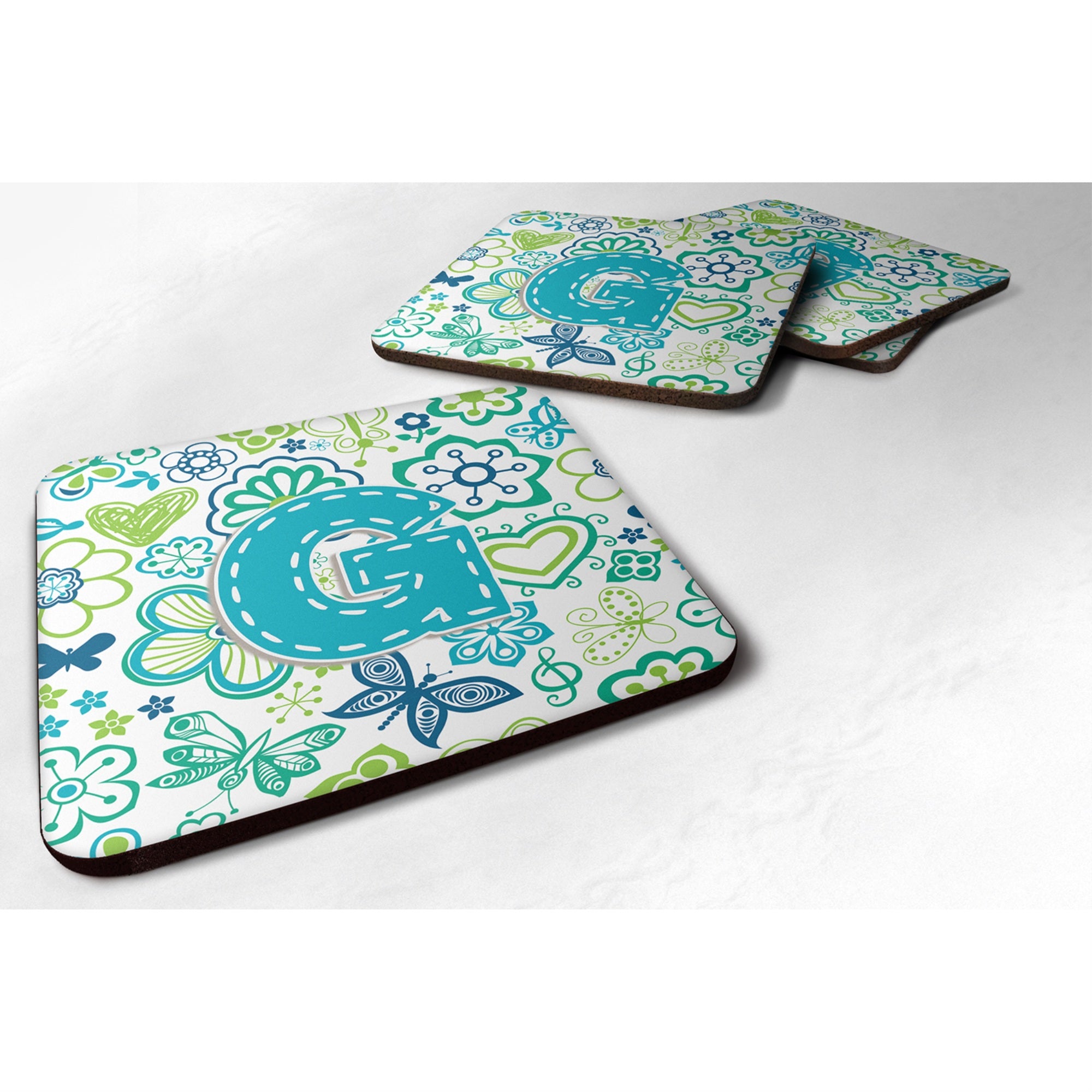 'Caroline'S Treasures Cj2006-Gfc Letter G Flowers And Butterflies Teal Blue Foam Coasters (Set Of 4), 3.5'''', Multicolor''