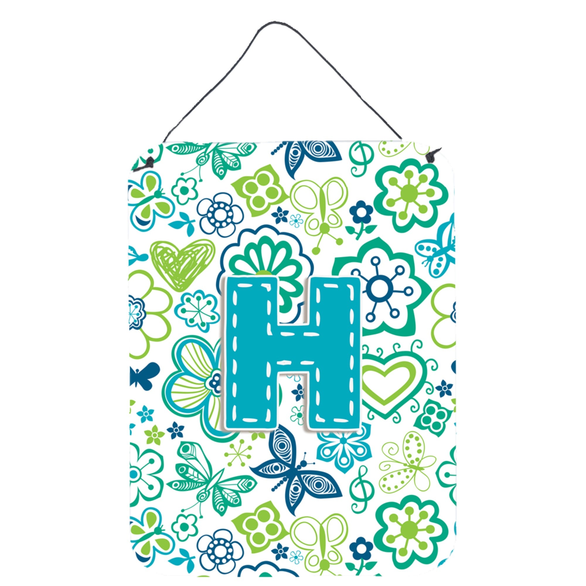 'Caroline'S Treasures Cj2006-Hds1216 Letter H Flowers And Butterflies Teal Blue Wall Or Door Hanging Prints, 16 X 12'''', Multi