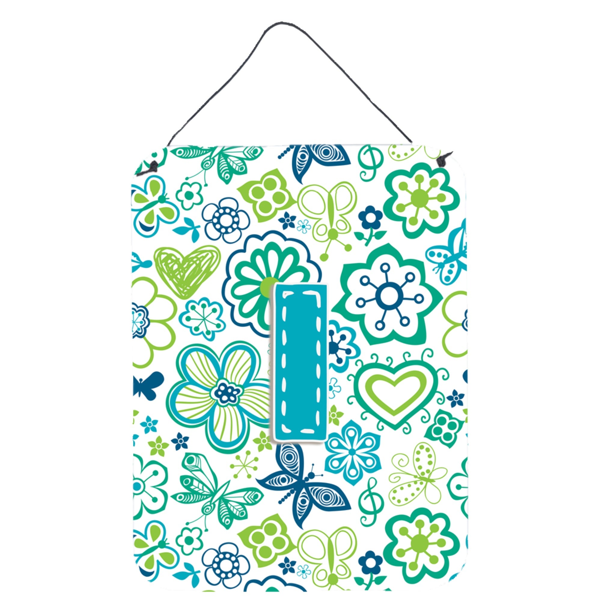 'Caroline'S Treasures Cj2006-Ids1216 Letter I Flowers And Butterflies Teal Blue Wall Or Door Hanging Prints, 16 X 12'''', Multi