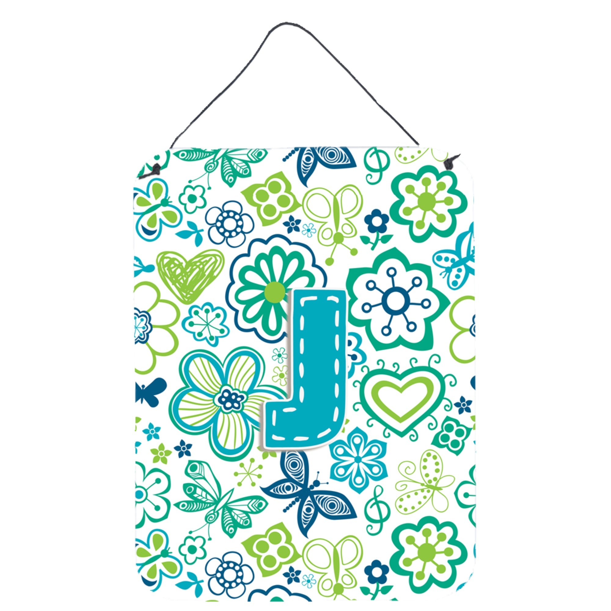 'Caroline'S Treasures Cj2006-Jds1216 Letter J Flowers And Butterflies Teal Blue Wall Or Door Hanging Prints, 16 X 12'''', Multi