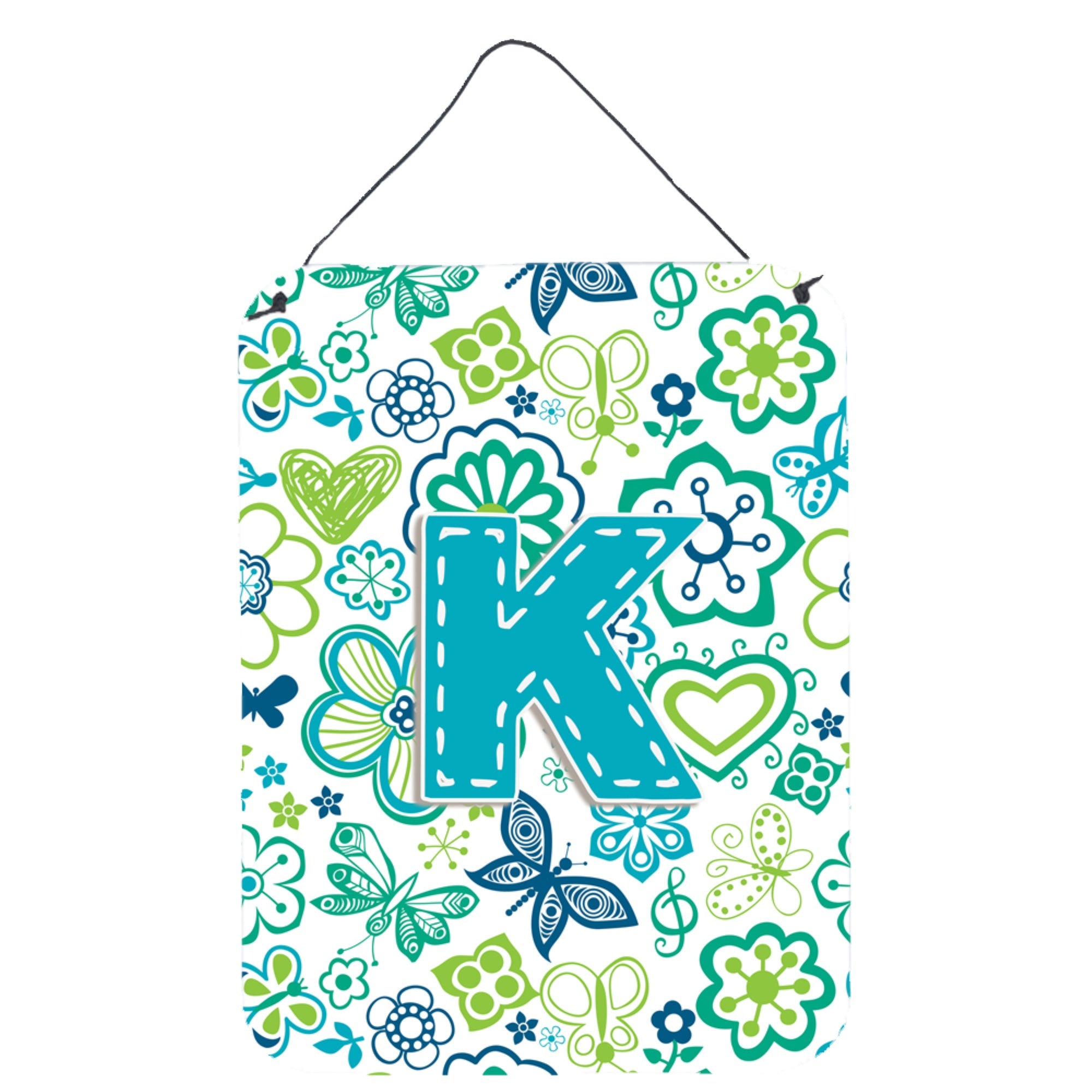 'Caroline'S Treasures Cj2006-Kds1216 Letter K Flowers And Butterflies Teal Blue Wall Or Door Hanging Prints, 16 X 12'''', Multi