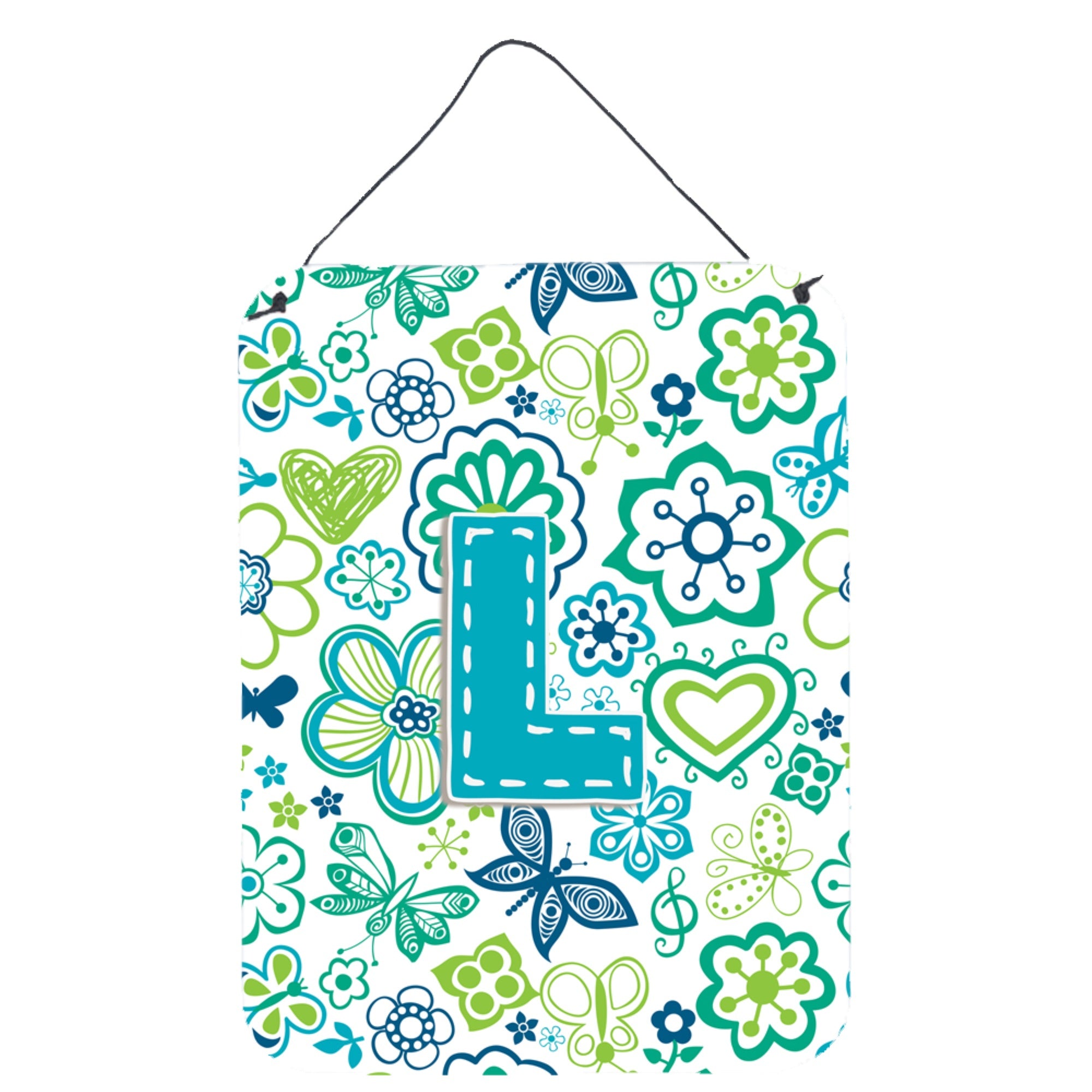 'Caroline'S Treasures Cj2006-Lds1216 Letter L Flowers And Butterflies Teal Blue Wall Or Door Hanging Prints, 16 X 12'''', Multi