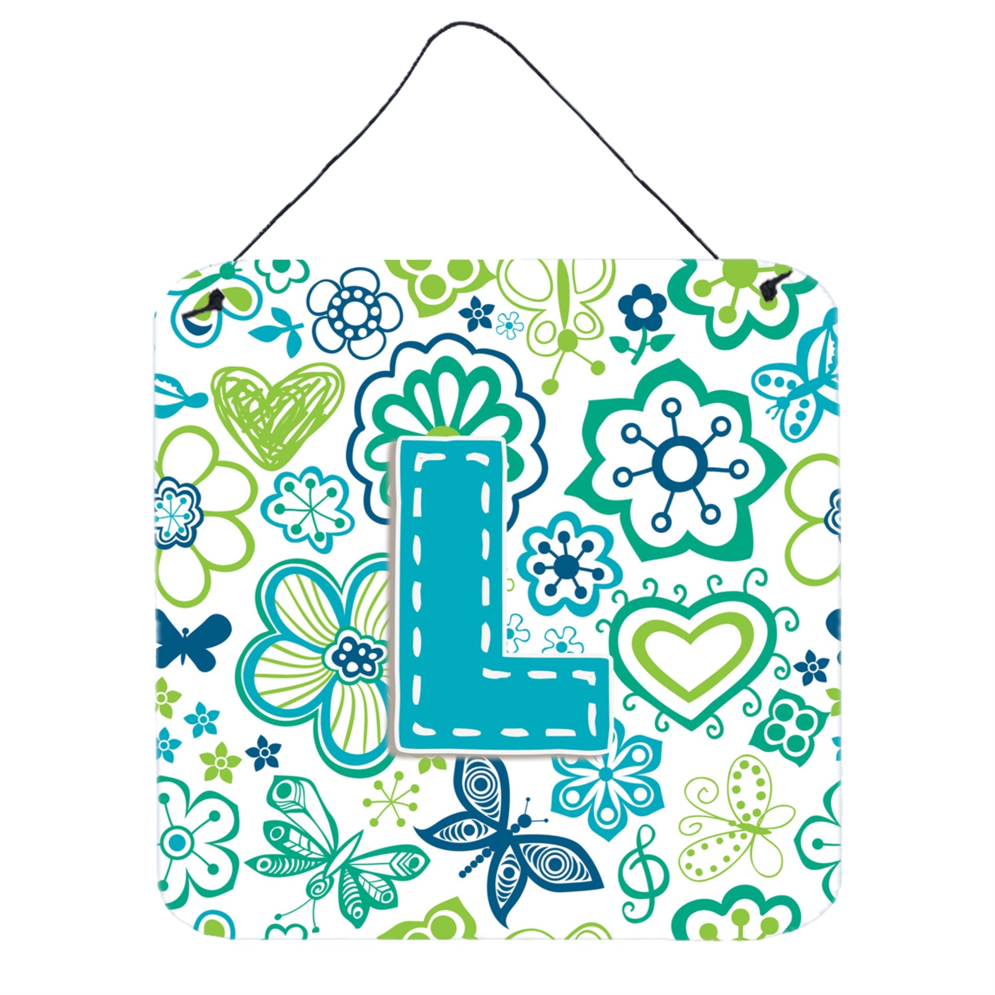 'Caroline'S Treasures Letter L Flowers And Butterflies Teal Blue Wall Or Door Hanging Prints, 6 X 6''''''