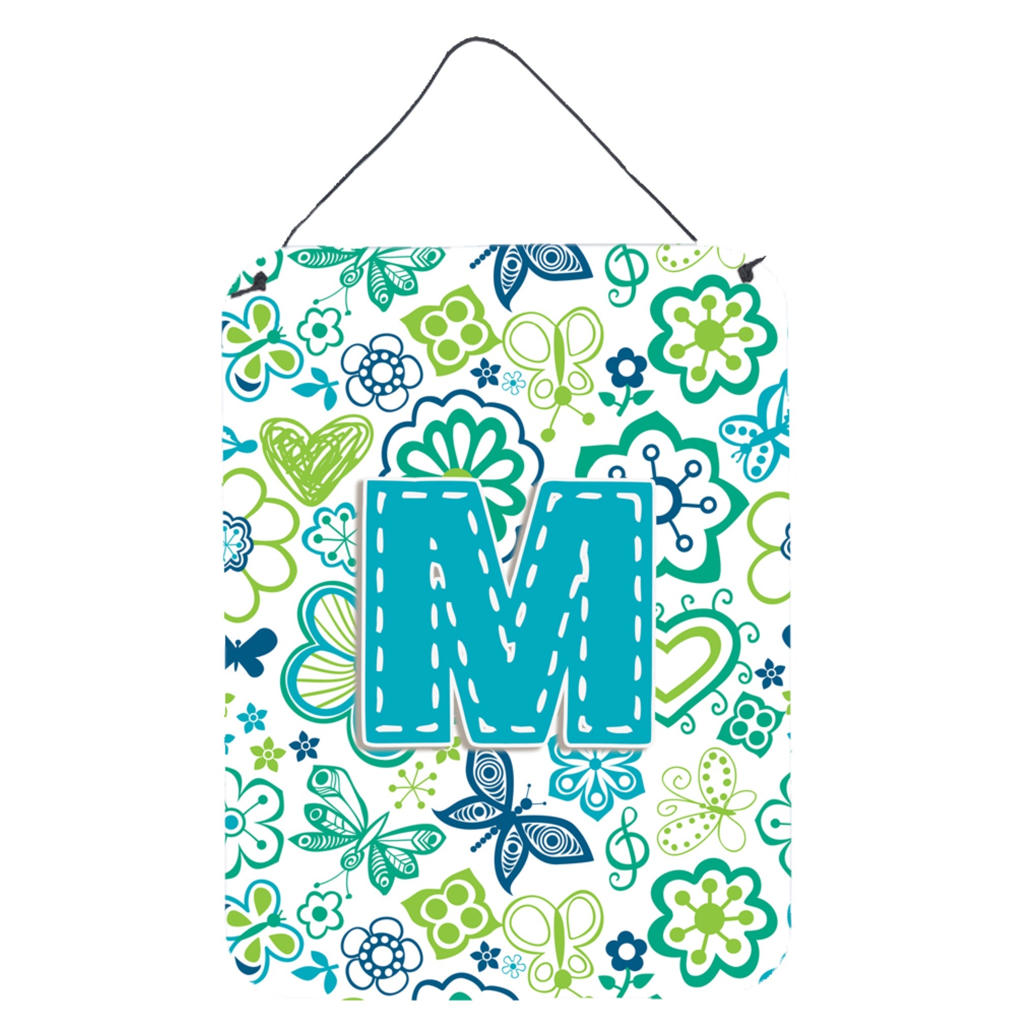 'Caroline'S Treasures Cj2006-Mds1216 Letter M Flowers And Butterflies Teal Blue Wall Or Door Hanging Prints, 16 X 12'''', Multi