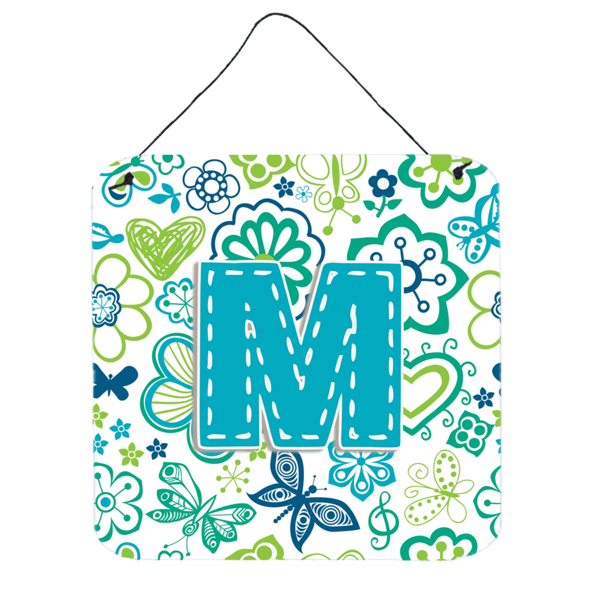'Caroline'S Treasures Letter M Flowers And Butterflies Teal Blue Wall Or Door Hanging Prints, 6 X 6''''''
