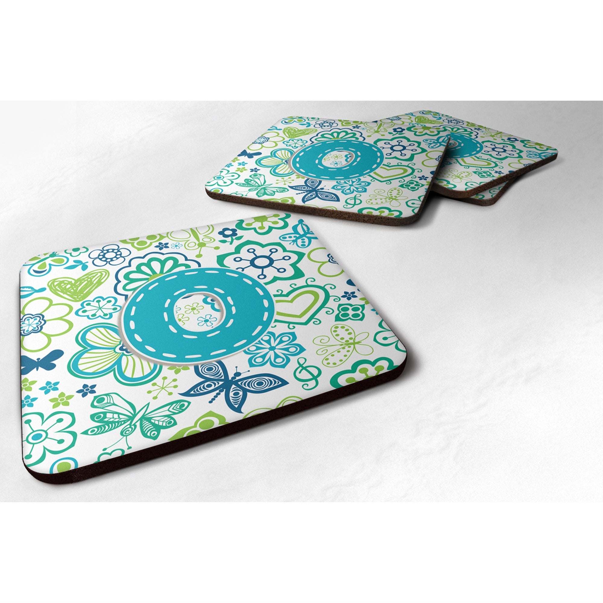 'Caroline'S Treasures Cj2006-Ofc Letter O Flowers And Butterflies Teal Blue Foam Coasters (Set Of 4), 3.5'''', Multicolor''