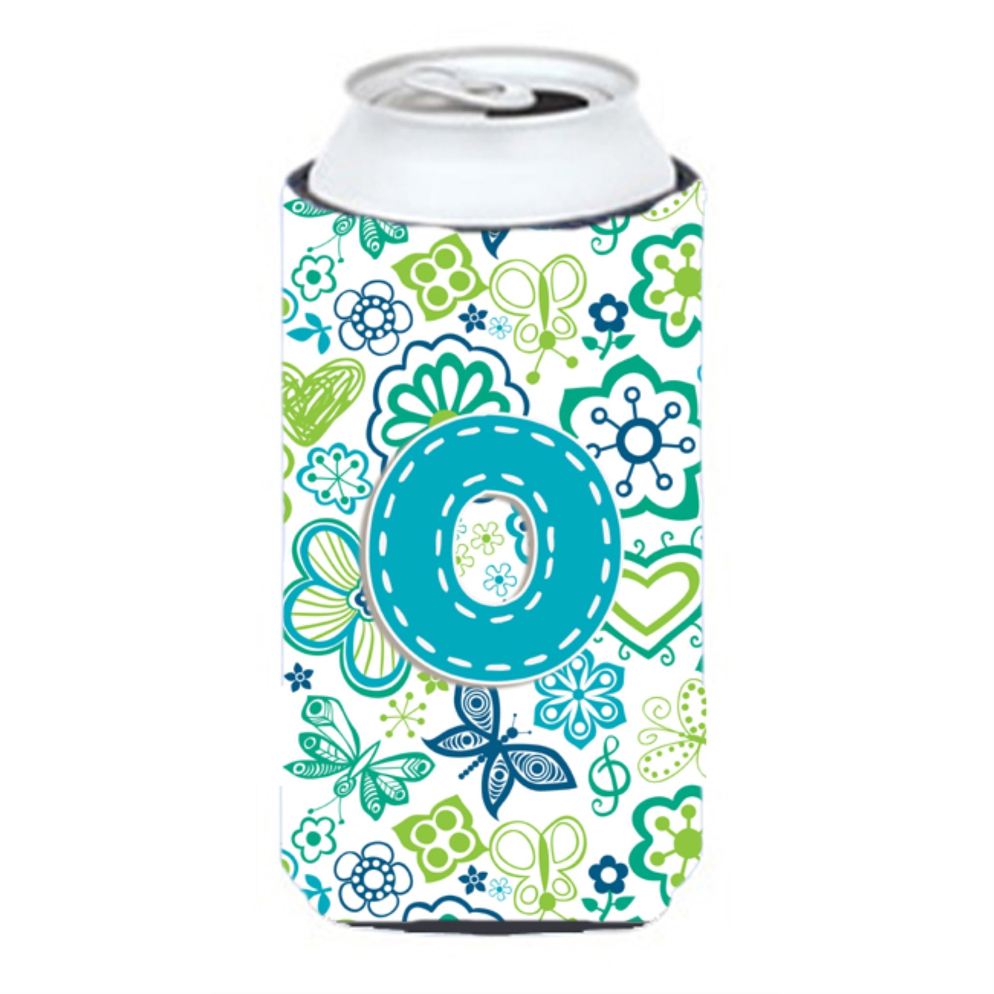 Letter O Flowers And Butterflies Teal Blue Tall Boy Beverage Insulator Hugger Cj2006-Otbc