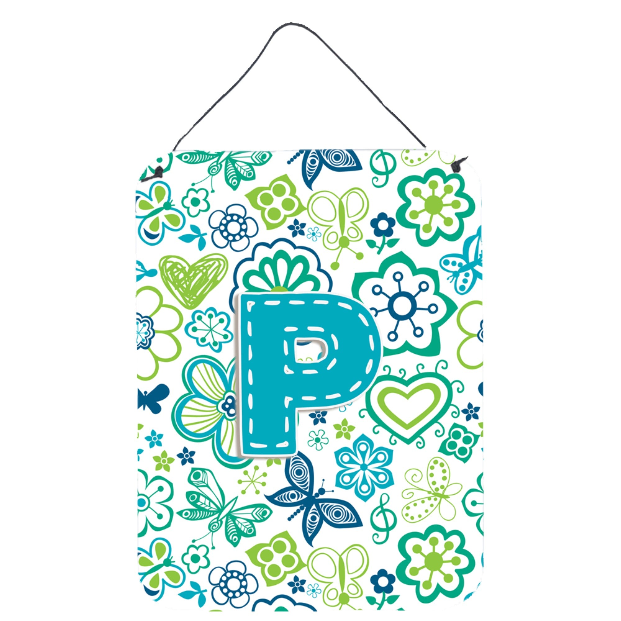 'Caroline'S Treasures Cj2006-Pds1216 Letter P Flowers And Butterflies Teal Blue Wall Or Door Hanging Prints, 16 X 12'''', Multi