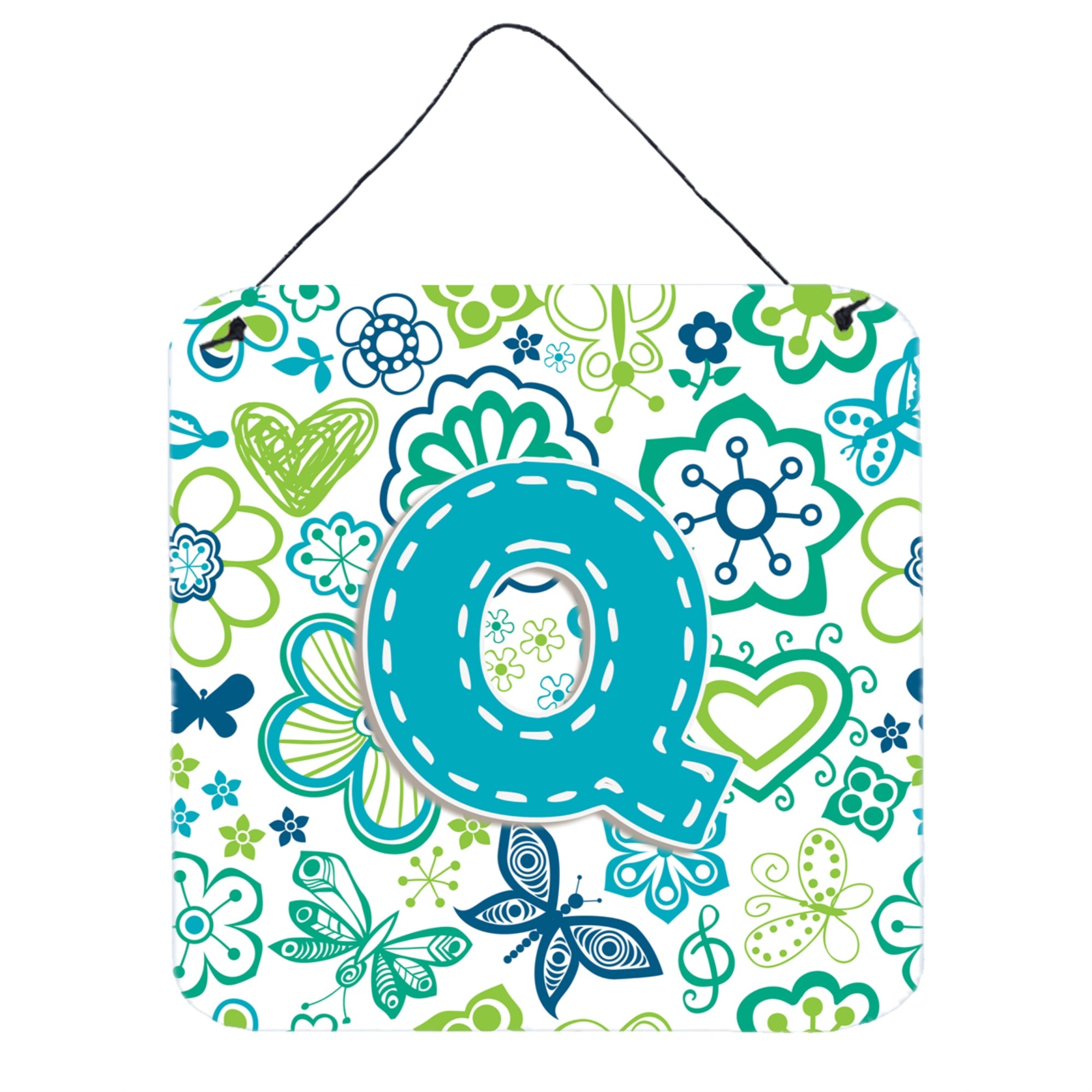 'Caroline'S Treasures Letter Q Flowers And Butterflies Teal Blue Wall Or Door Hanging Prints, 6 X 6''''''