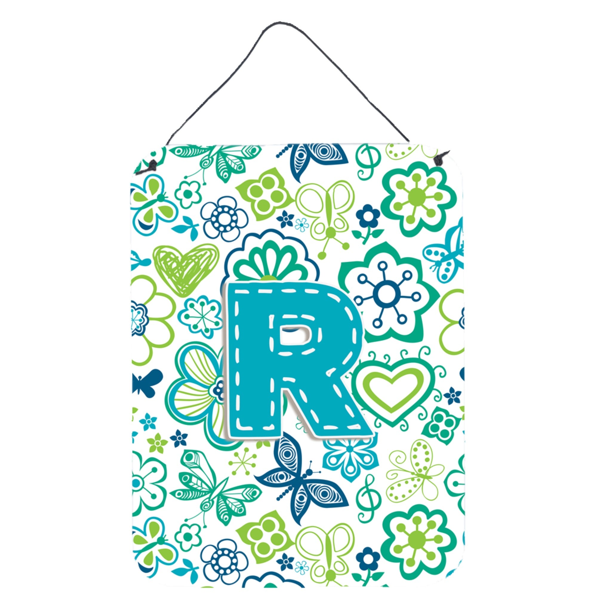 'Caroline'S Treasures Cj2006-Rds1216 Letter R Flowers And Butterflies Teal Blue Wall Or Door Hanging Prints, 16 X 12'''', Multi