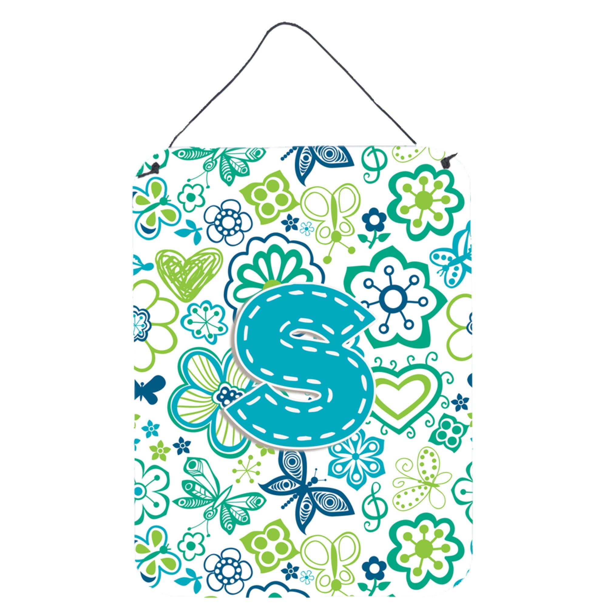 'Caroline'S Treasures Cj2006-Sds1216 Letter S Flowers And Butterflies Teal Blue Wall Or Door Hanging Prints, 16 X 12'''', Multi