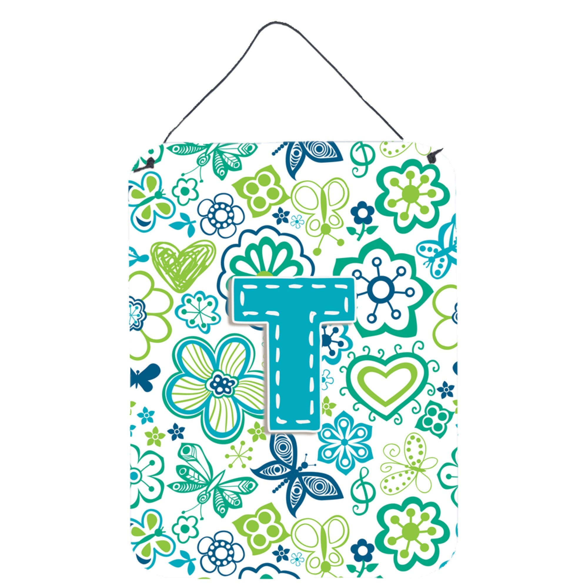 'Caroline'S Treasures Cj2006-Tds1216 Letter T Flowers And Butterflies Teal Blue Wall Or Door Hanging Prints, 16 X 12'''', Multi