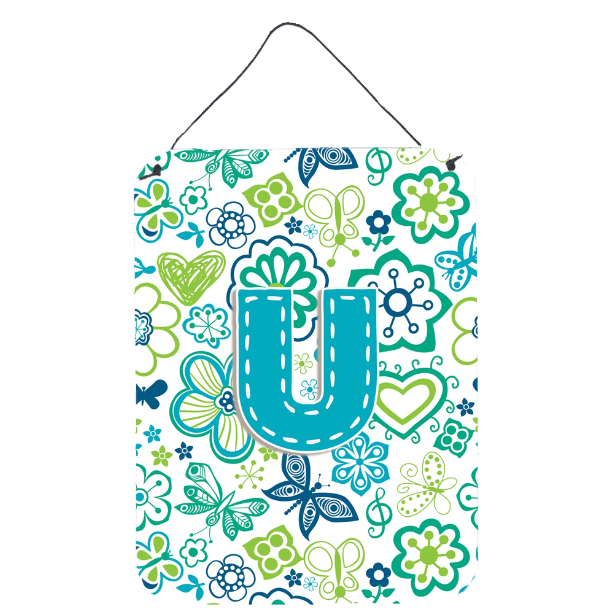 'Caroline'S Treasures Cj2006-Uds1216 Letter U Flowers And Butterflies Teal Blue Wall Or Door Hanging Prints, 16 X 12'''', Multi