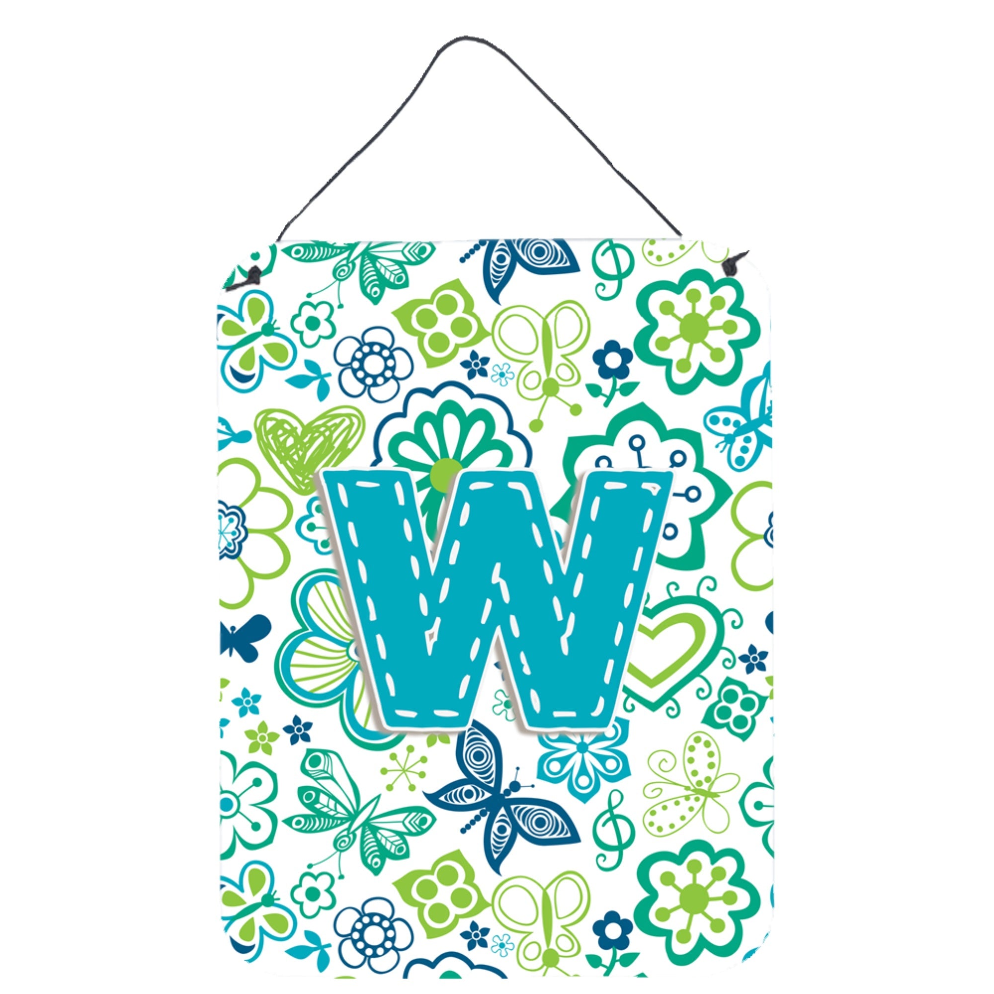 'Caroline'S Treasures Cj2006-Wds1216 Letter W Flowers And Butterflies Teal Blue Wall Or Door Hanging Prints, 16 X 12'''', Multi