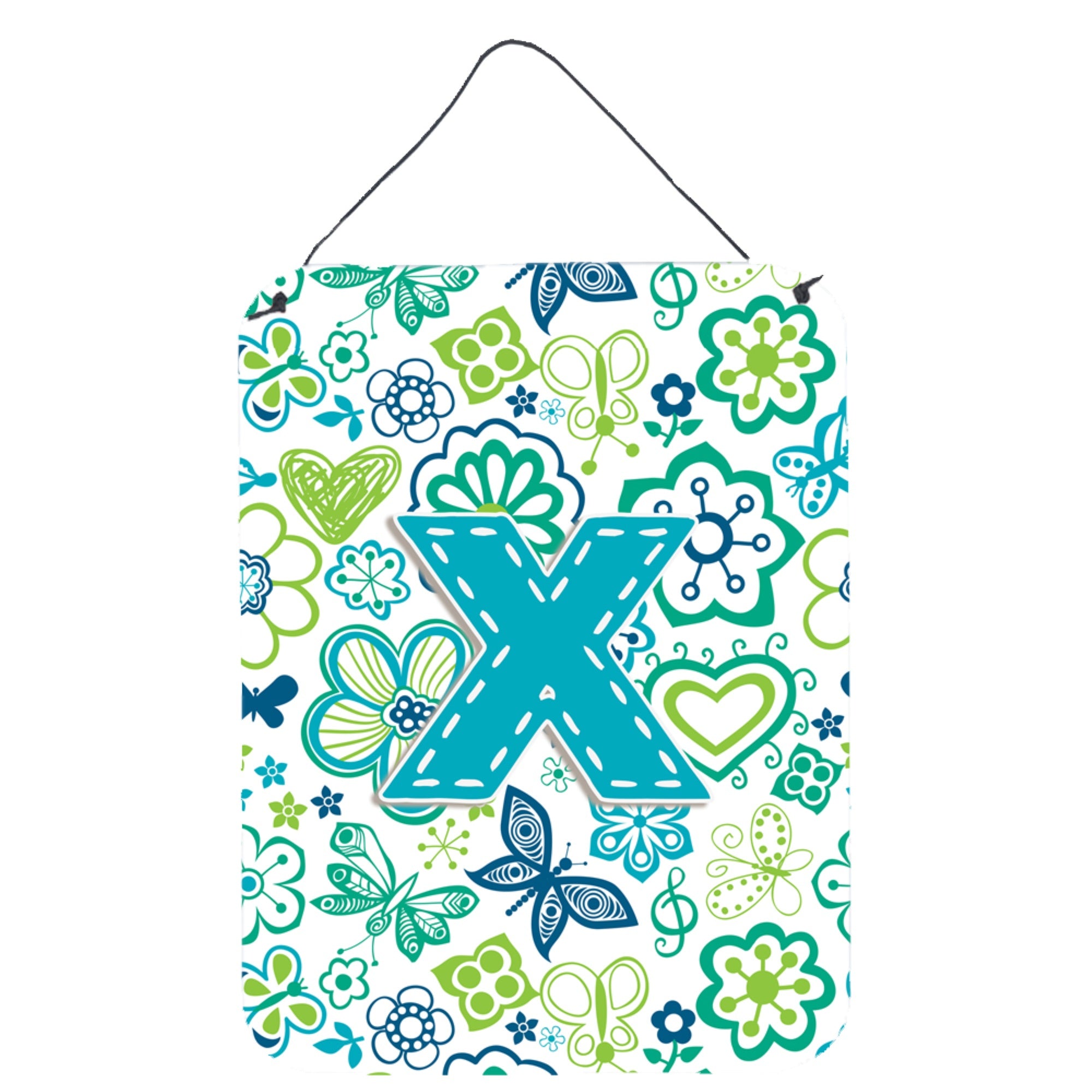 'Caroline'S Treasures Cj2006-Xds1216 Letter X Flowers And Butterflies Teal Blue Wall Or Door Hanging Prints, 16 X 12'''', Multi
