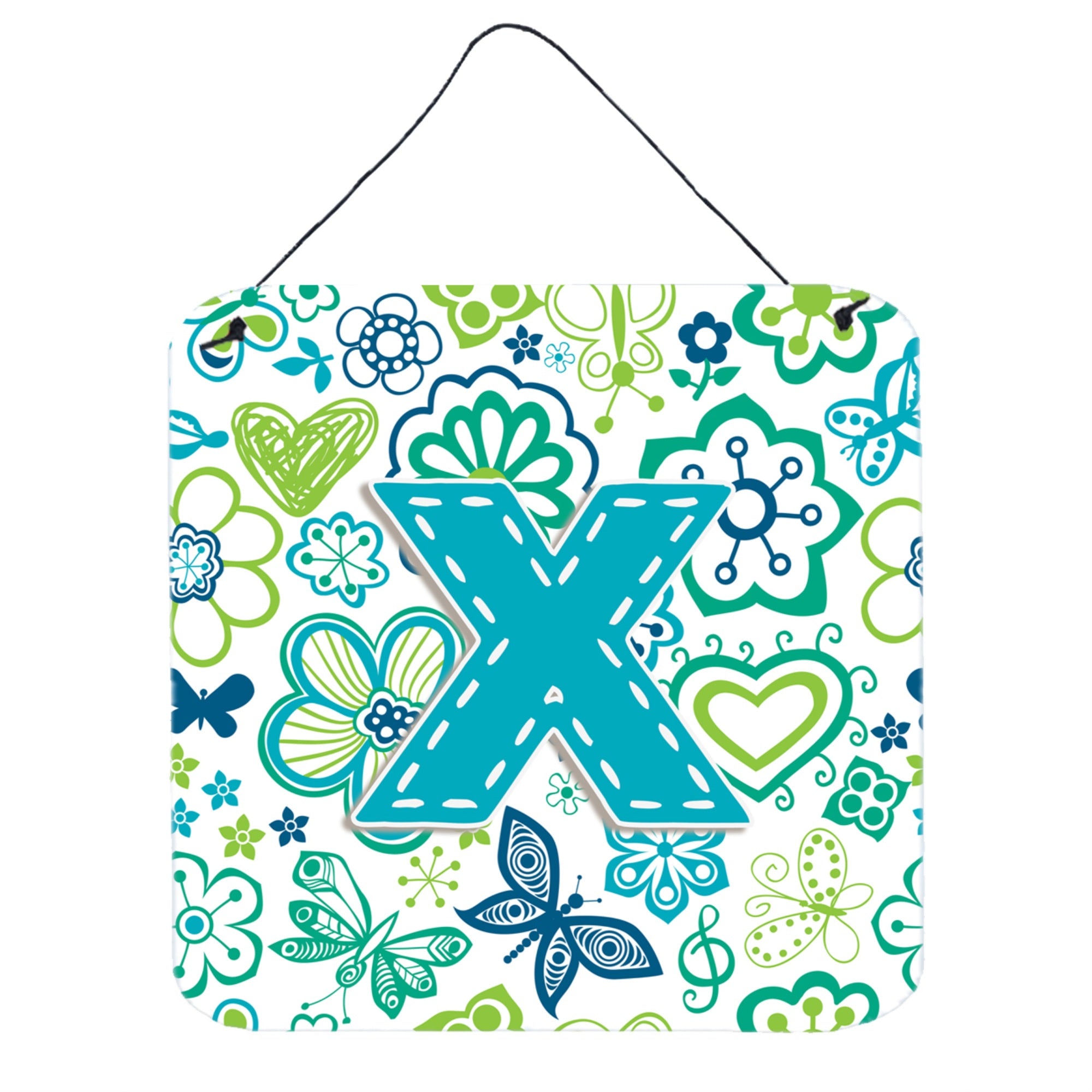 'Caroline'S Treasures Letter X Flowers And Butterflies Teal Blue Wall Or Door Hanging Prints, 6 X 6''''''