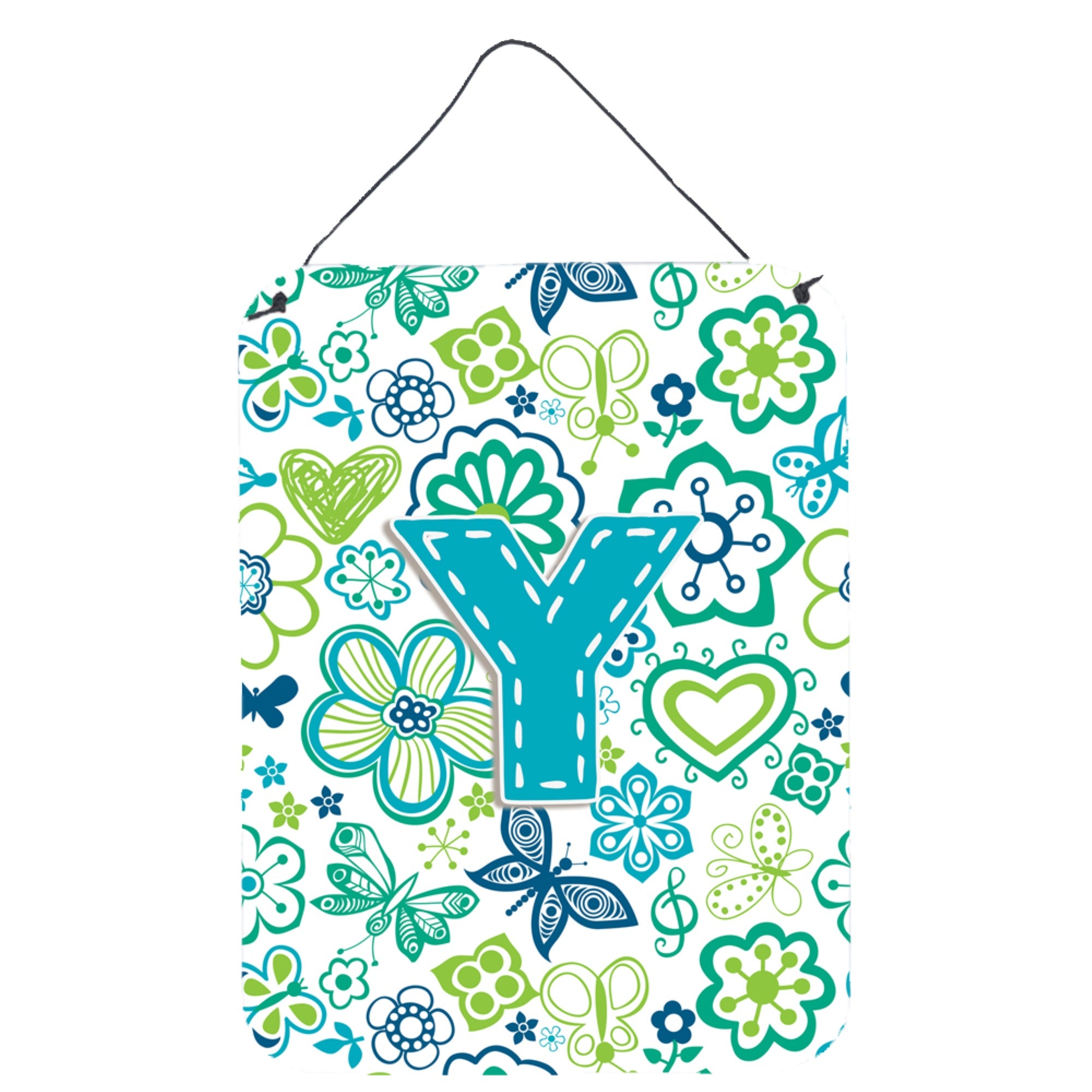 'Caroline'S Treasures Cj2006-Yds1216 Letter Y Flowers And Butterflies Teal Blue Wall Or Door Hanging Prints, 16 X 12'''', Multi