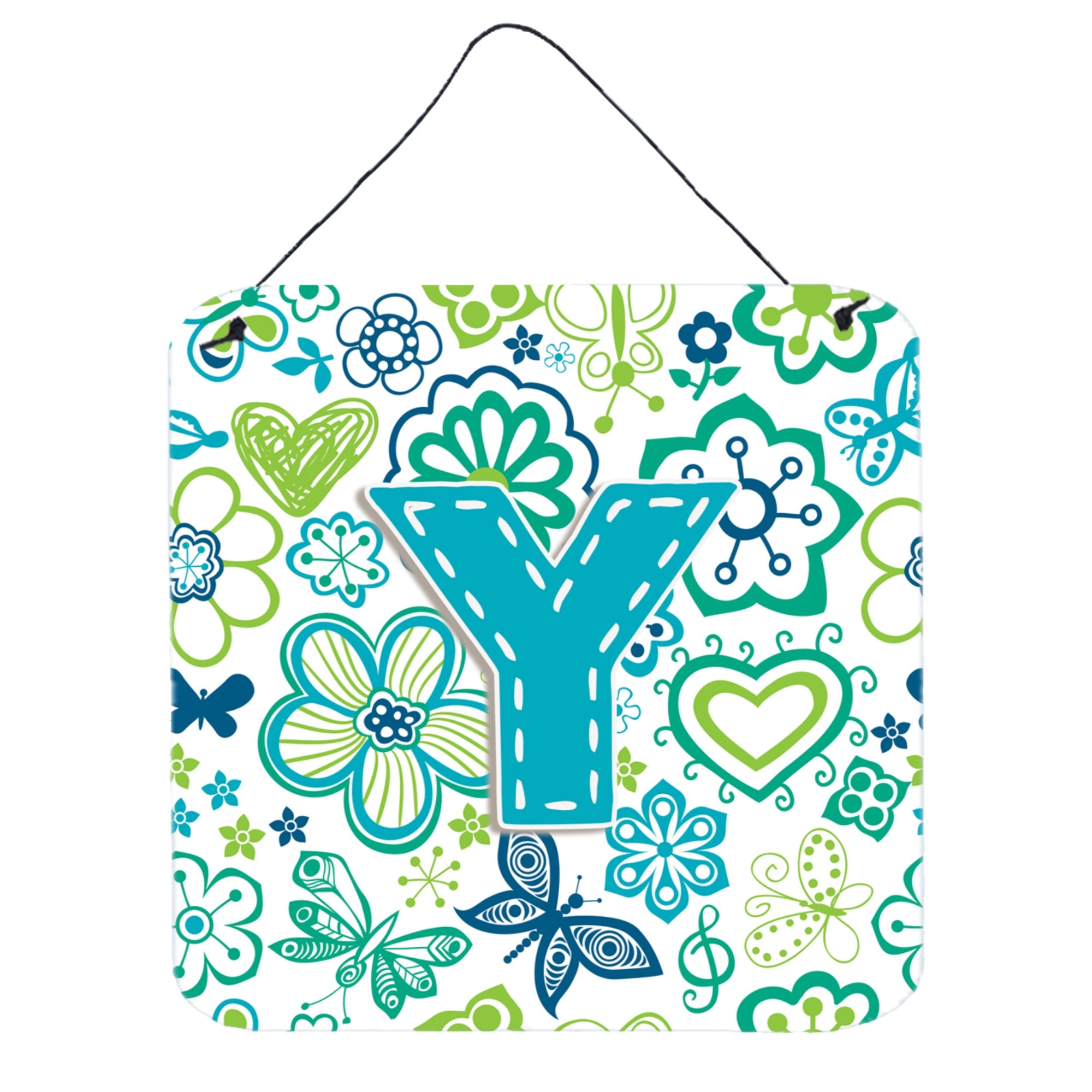 'Caroline'S Treasures Letter Y Flowers And Butterflies Teal Blue Wall Or Door Hanging Prints, 6 X 6''''''
