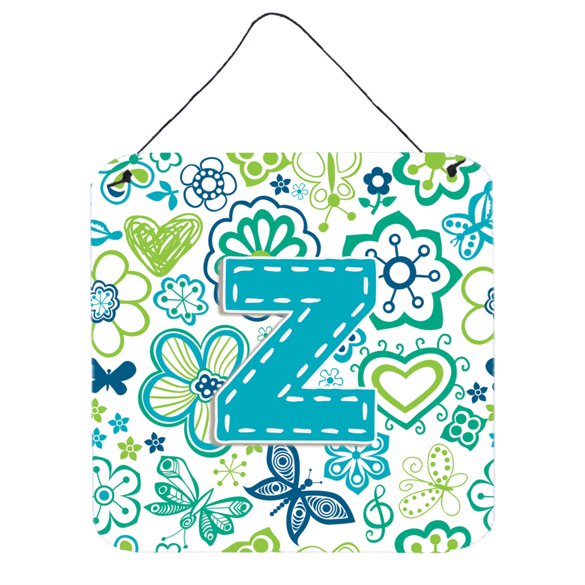 'Caroline'S Treasures Letter Z Flowers And Butterflies Teal Blue Wall Or Door Hanging Prints, 6 X 6''''''