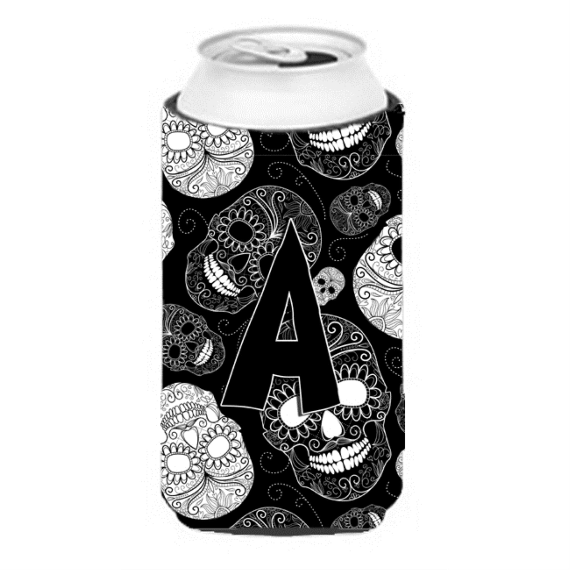 Letter A Day Of The Dead Skulls Black Tall Boy Beverage Insulator Hugger Cj2008-Atbc