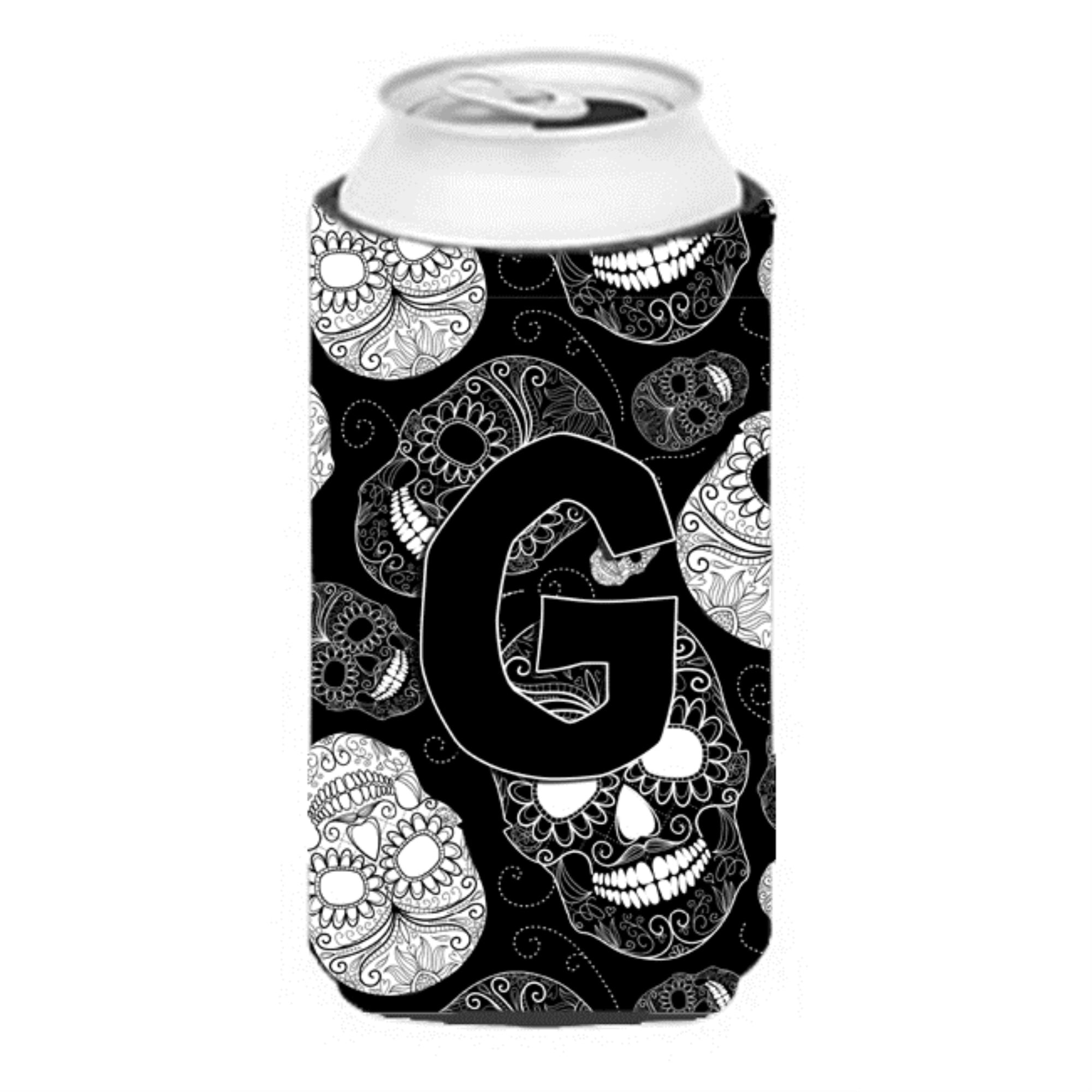 Letter G Day Of The Dead Skulls Black Tall Boy Beverage Insulator Hugger Cj2008-Gtbc