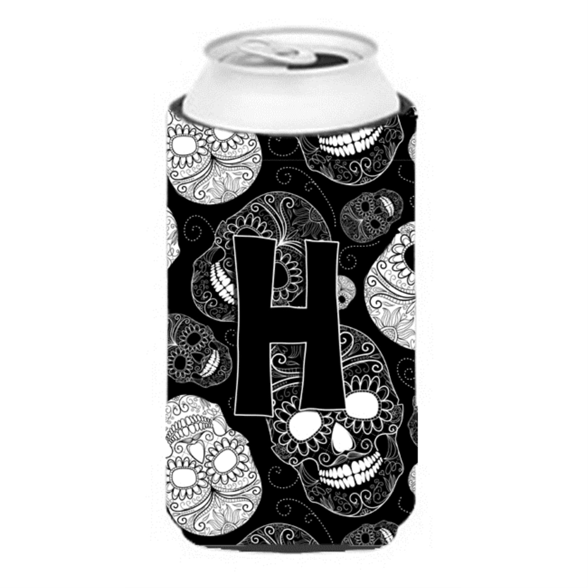 Letter H Day Of The Dead Skulls Black Tall Boy Beverage Insulator Hugger Cj2008-Htbc