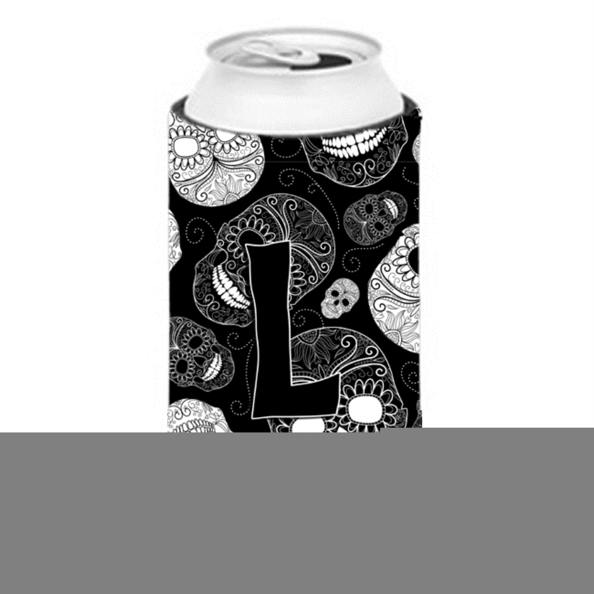 Letter L Day Of The Dead Skulls Black Tall Boy Beverage Insulator Hugger Cj2008-Ltbc