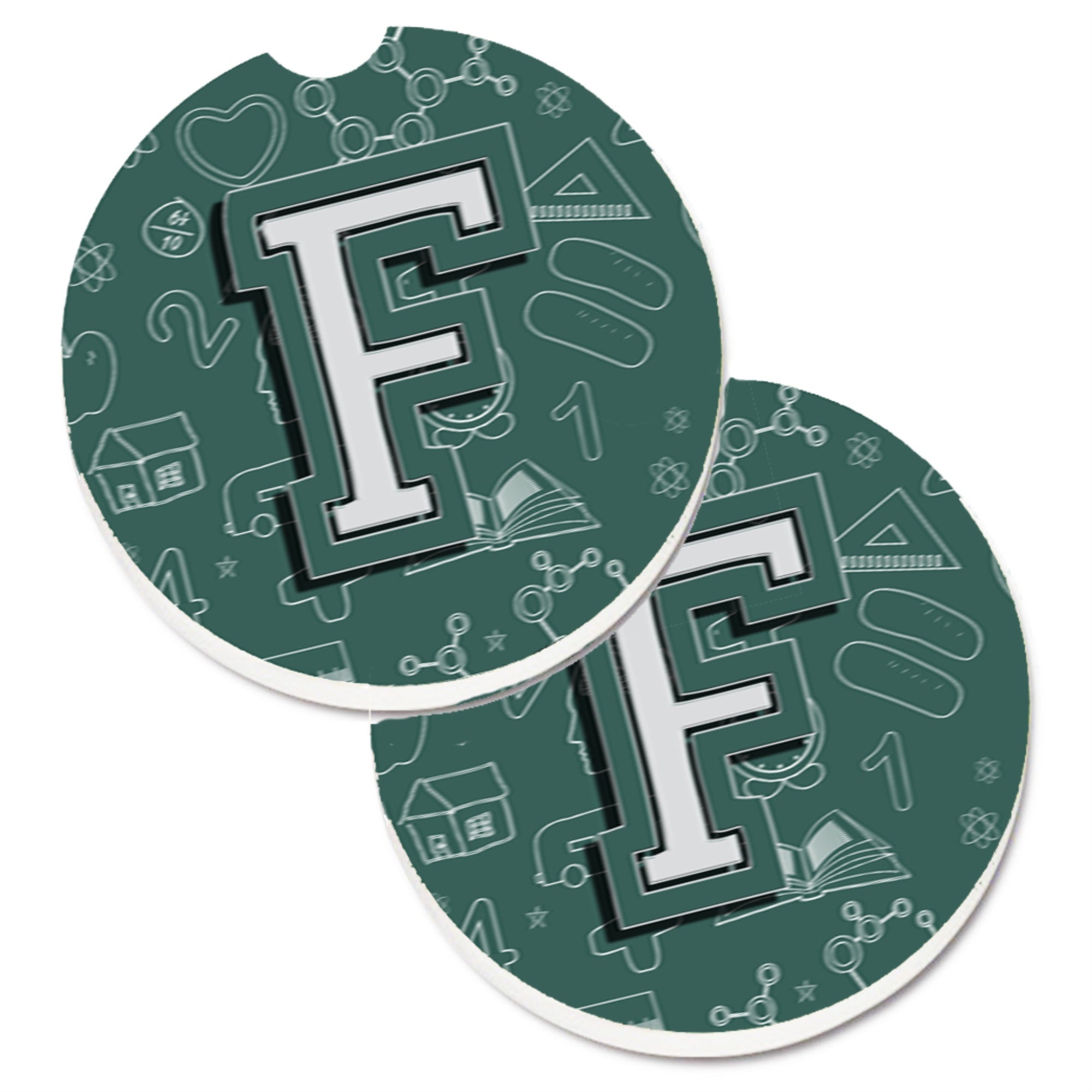 'Caroline'S Treasures Letter F Back To School Initial Set Of 2 Cup Holder Car Coasters Cj2010-Fcarc, 2.56, Multicolor''