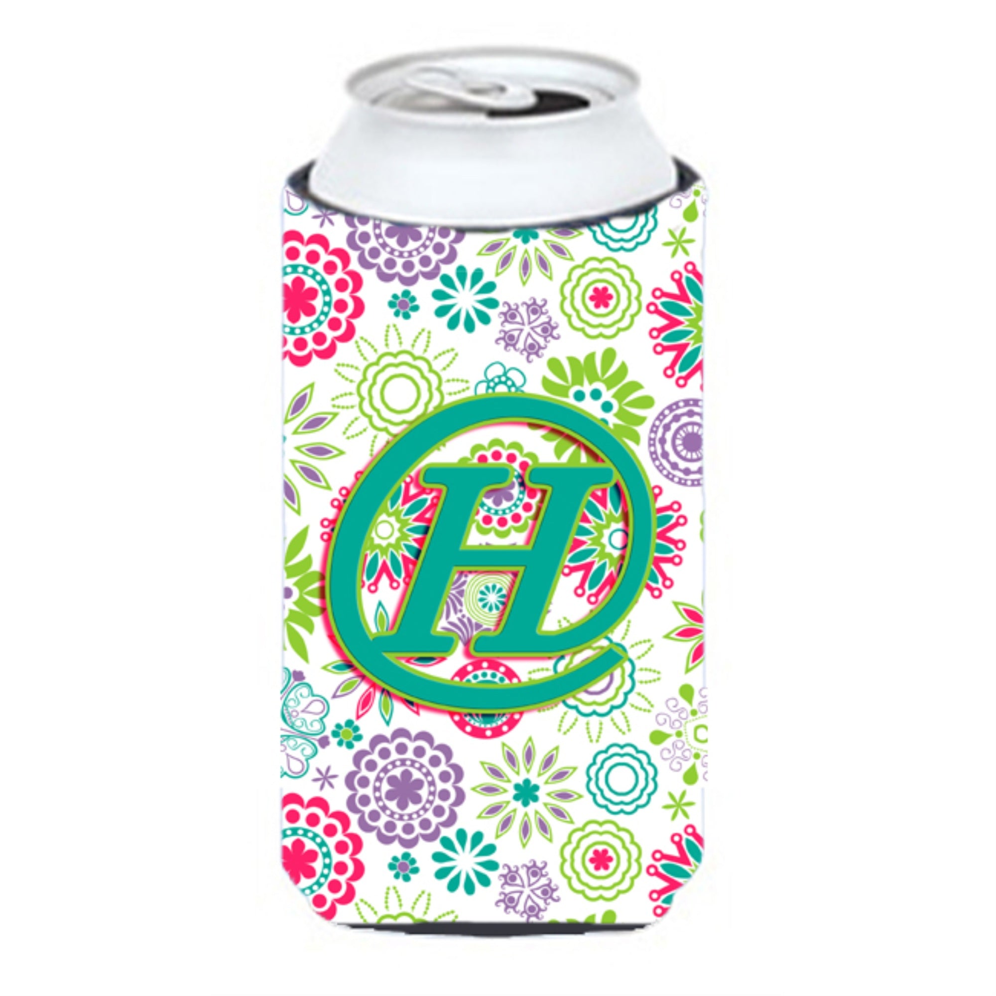 Letter H Flowers Pink Teal Green Initial Tall Boy Beverage Insulator Hugger Cj2011-Htbc