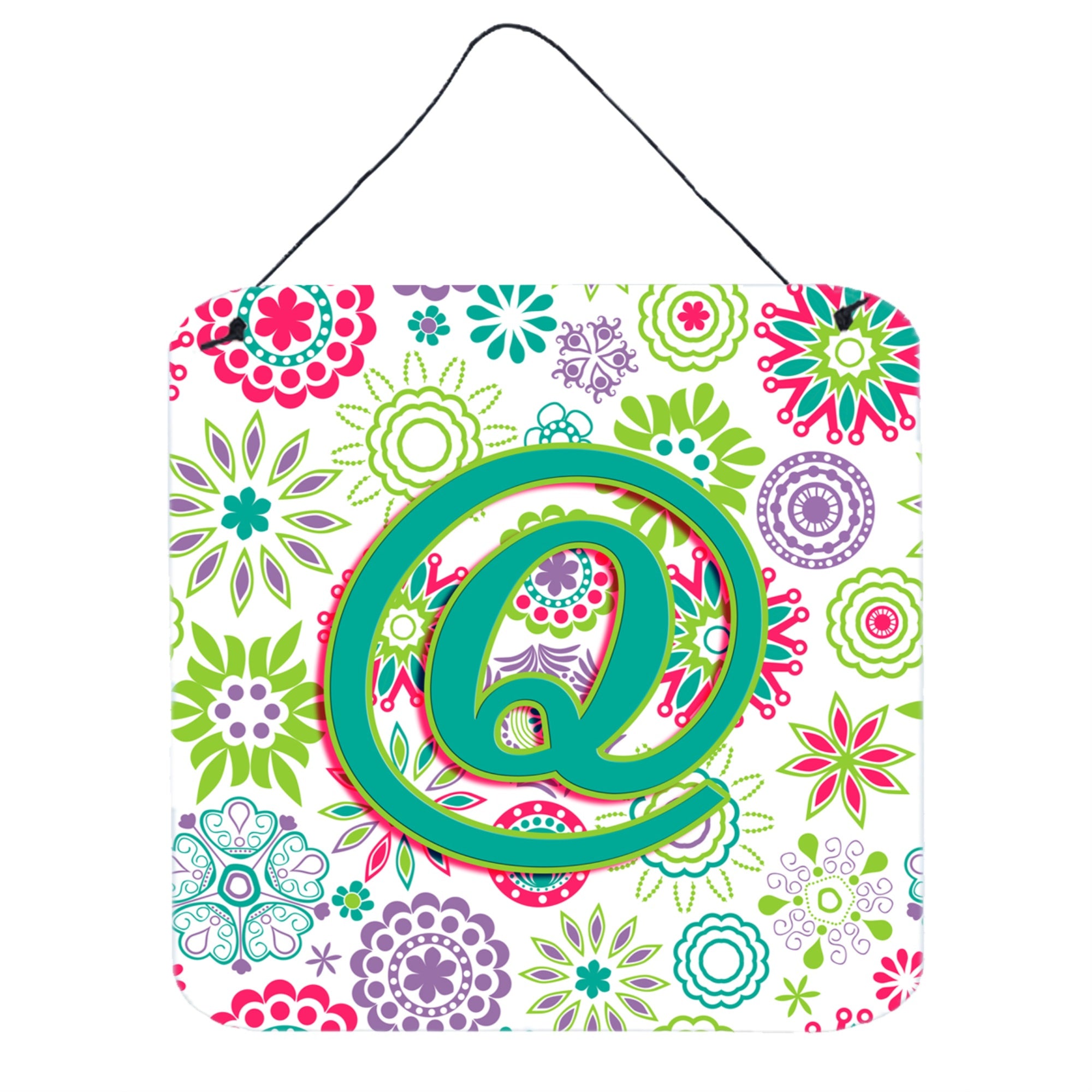 'Caroline'S Treasures Letter Q Flowers Pink Teal Green Initial With Wall Or Door Hanging Prints, 6 X 6''''''