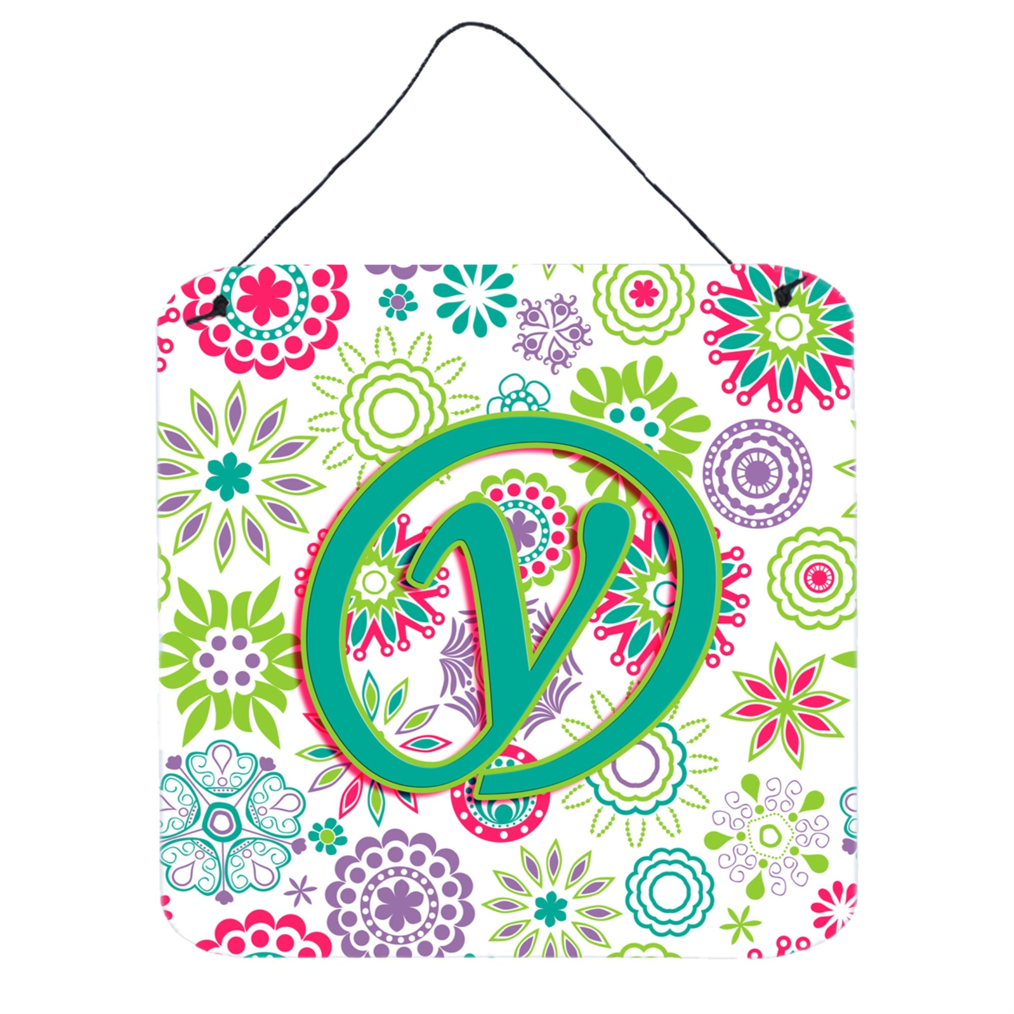 'Caroline'S Treasures Letter Y Flowers Pink Teal Green Initial With Wall Or Door Hanging Prints, 6 X 6''''''