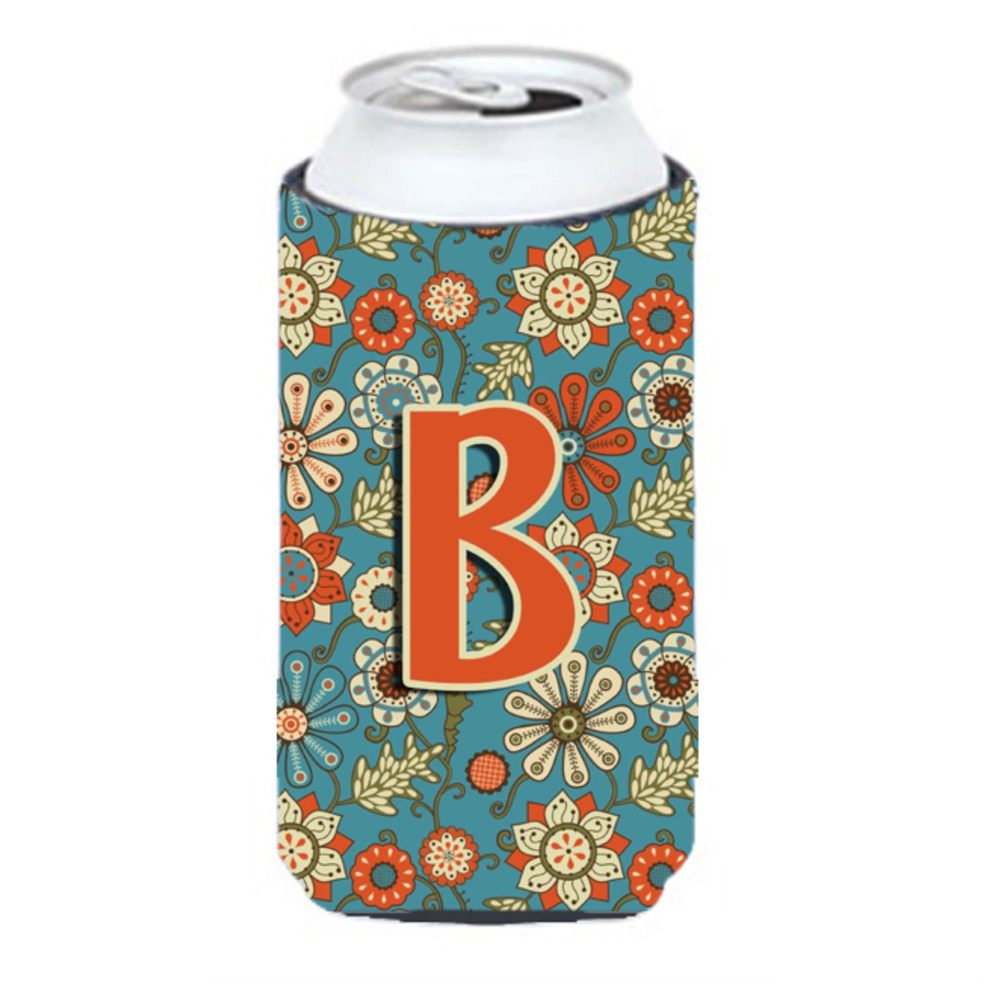 Letter B Flowers Retro Blue Tall Boy Beverage Insulator Hugger Cj2012-Btbc