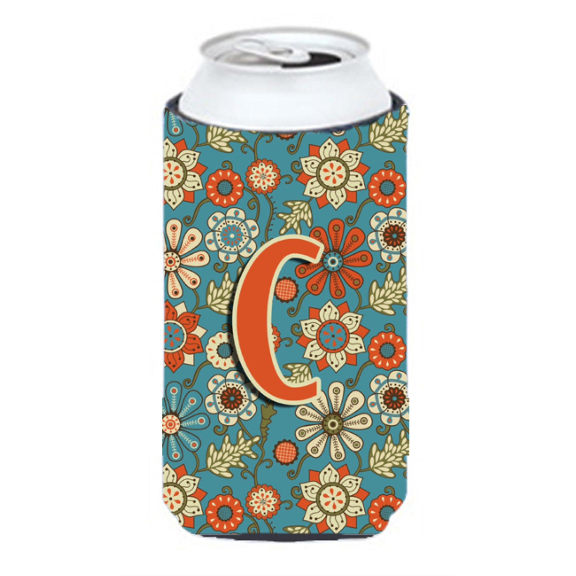 Letter C Flowers Retro Blue Tall Boy Beverage Insulator Hugger Cj2012-Ctbc