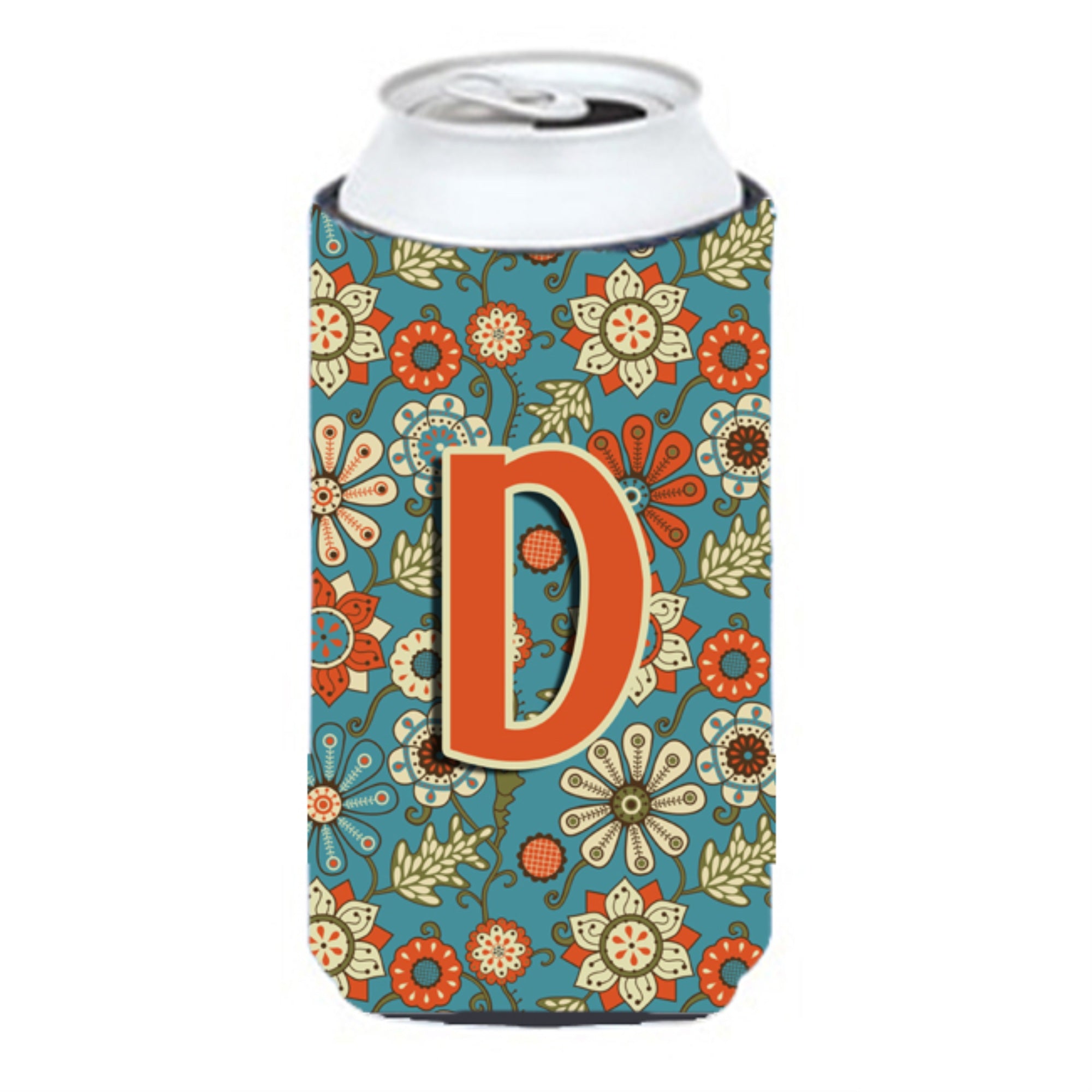 Letter D Flowers Retro Blue Tall Boy Beverage Insulator Hugger Cj2012-Dtbc