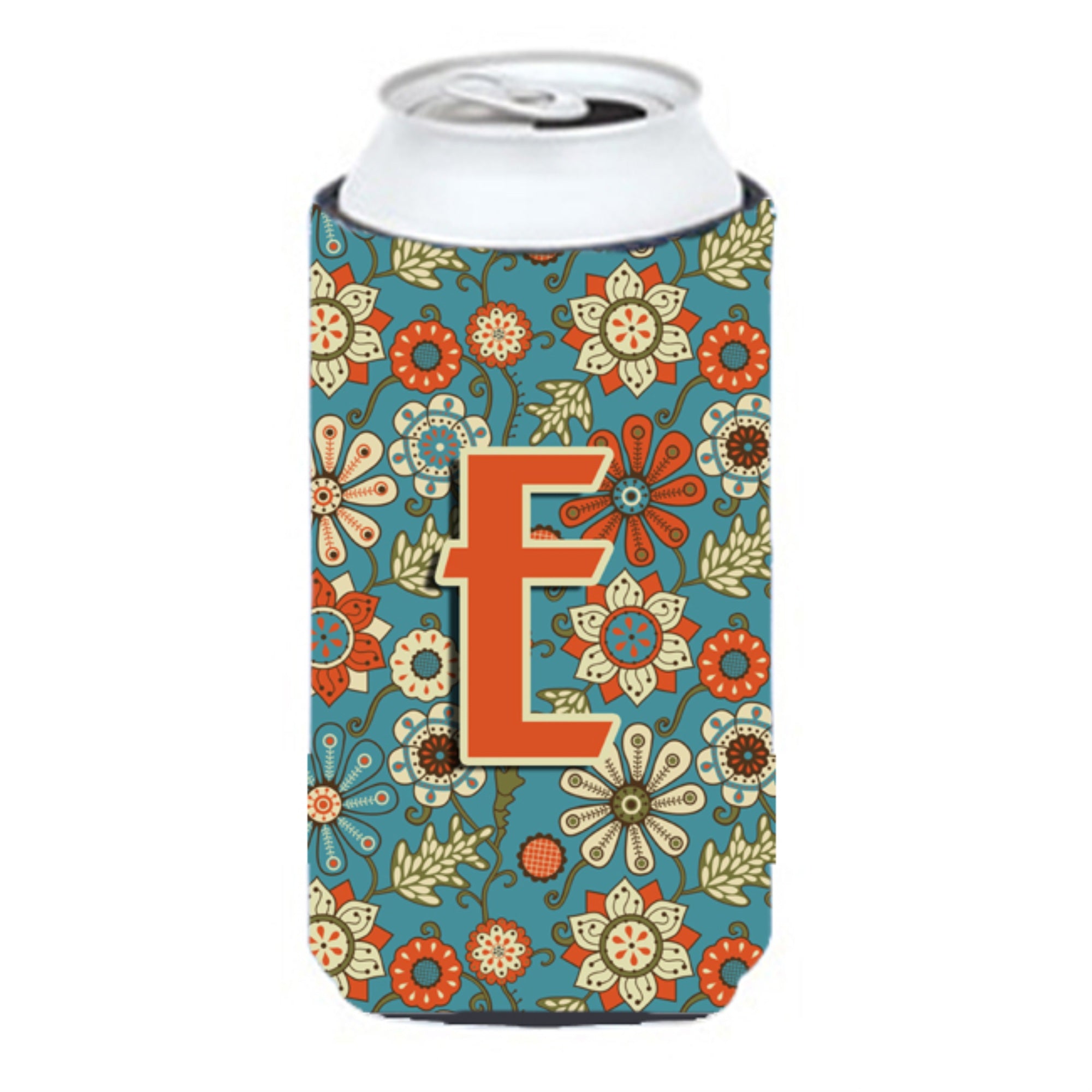 Letter E Flowers Retro Blue Tall Boy Beverage Insulator Hugger Cj2012-Etbc