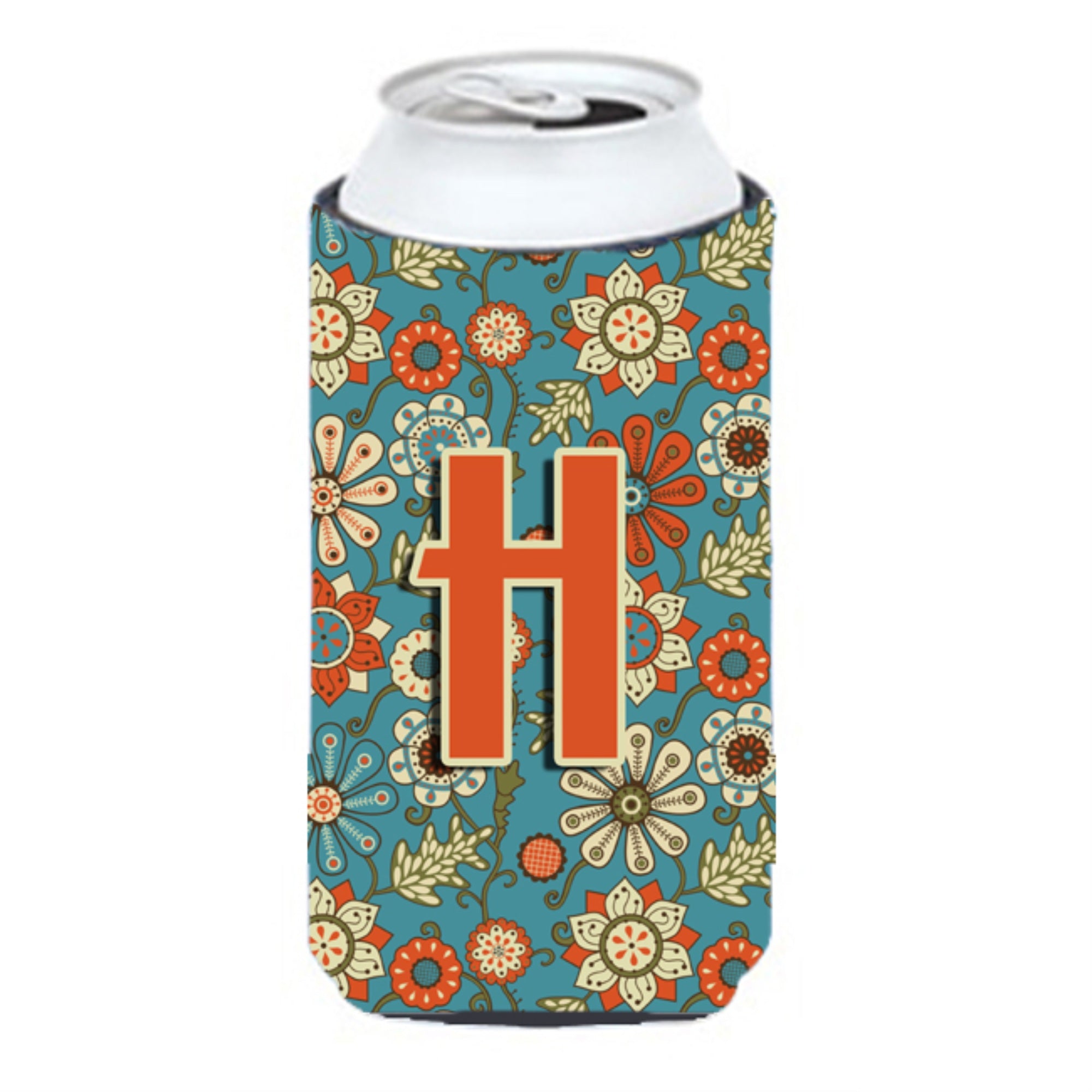 Letter H Flowers Retro Blue Tall Boy Beverage Insulator Hugger Cj2012-Htbc