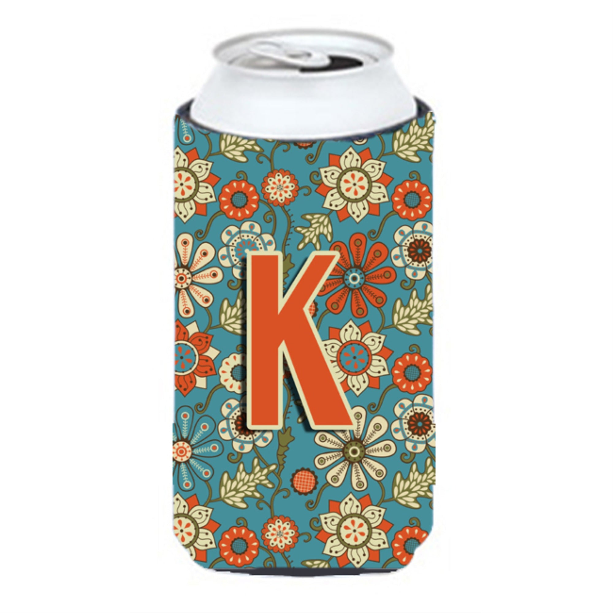 Letter K Flowers Retro Blue Tall Boy Beverage Insulator Hugger Cj2012-Ktbc